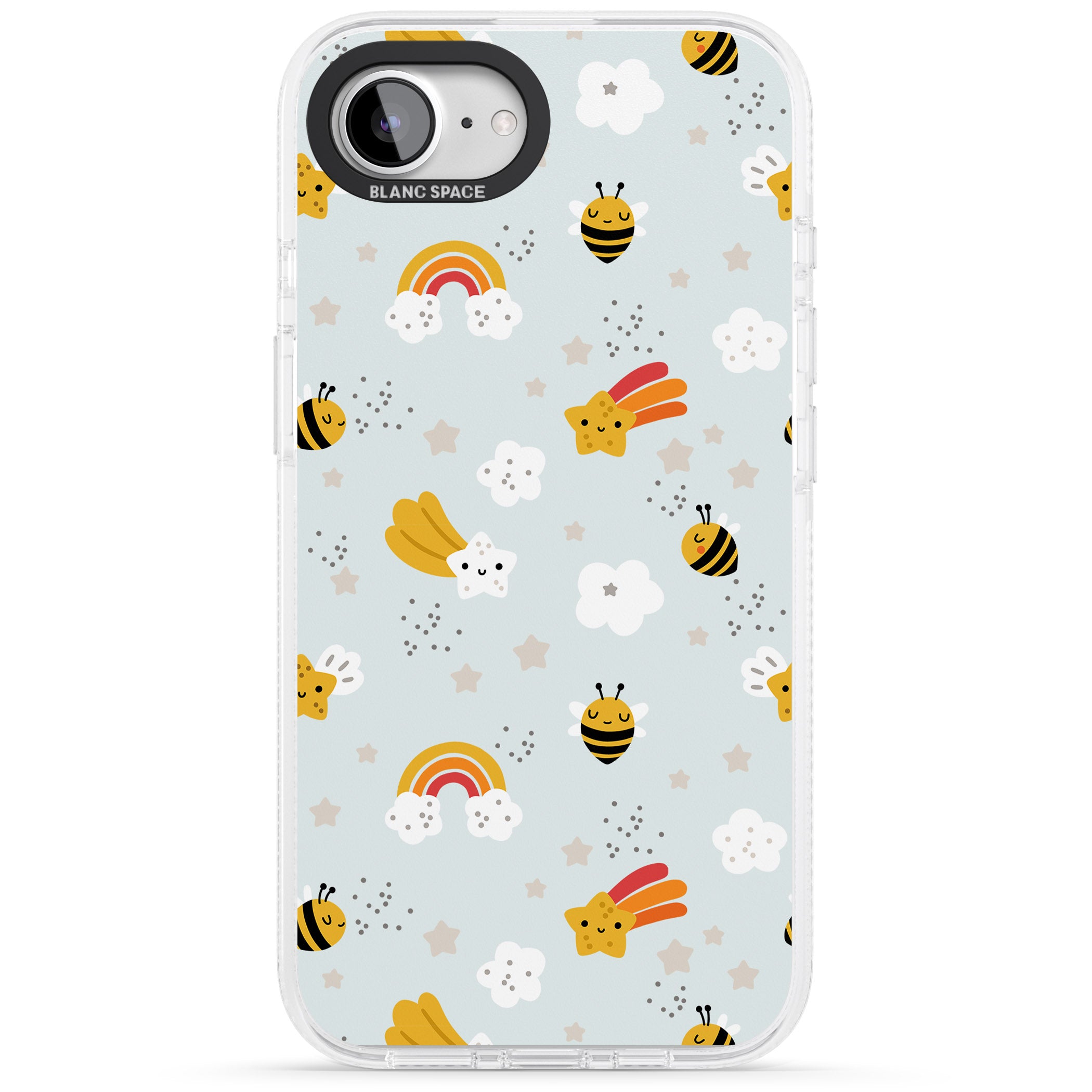 Sweet As Honey Patterns: Bees & Rainbows iPhone 16e Clear Case Impact Air - Blanc Space