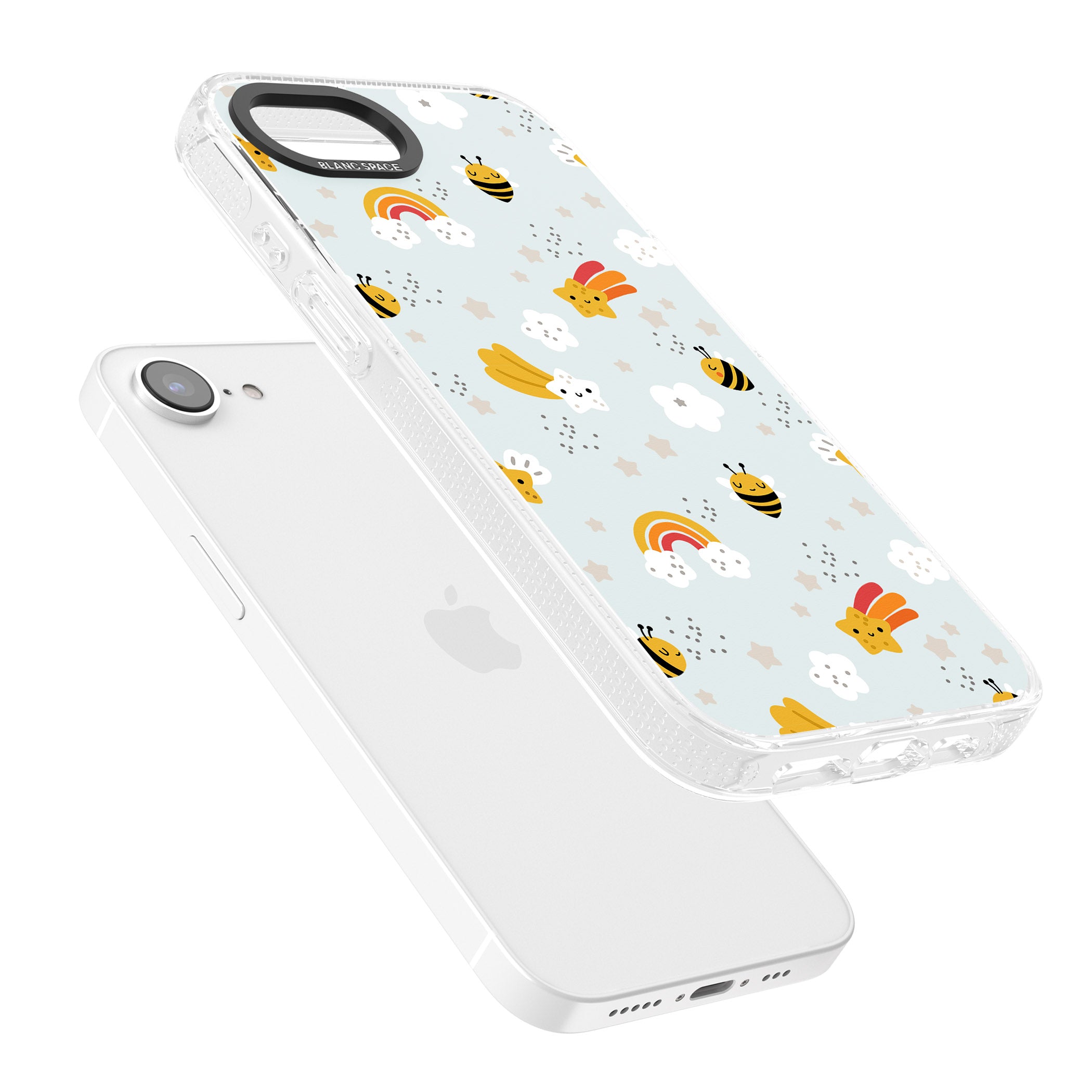 Sweet As Honey Patterns: Bees & Rainbows iPhone 16e Clear Case Impact Air - Blanc Space