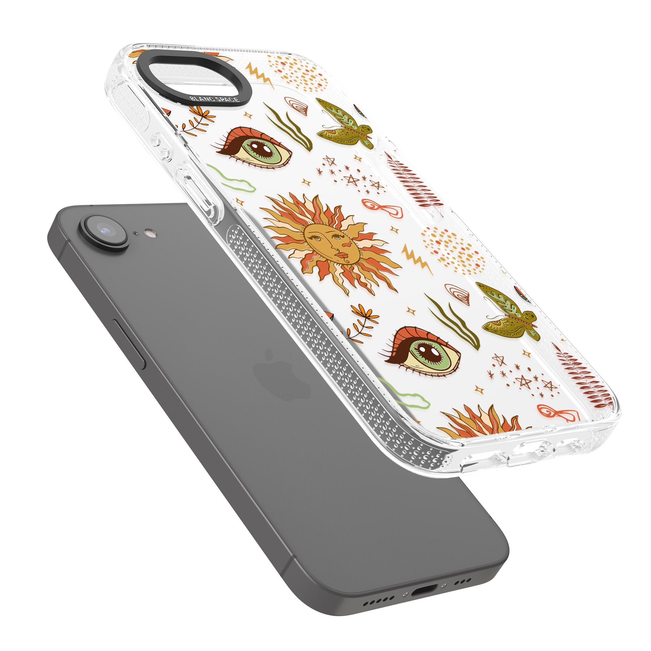 Boho Celestial Sun & Eye Pattern iPhone 16e Clear Case Impact Air - Blanc Space