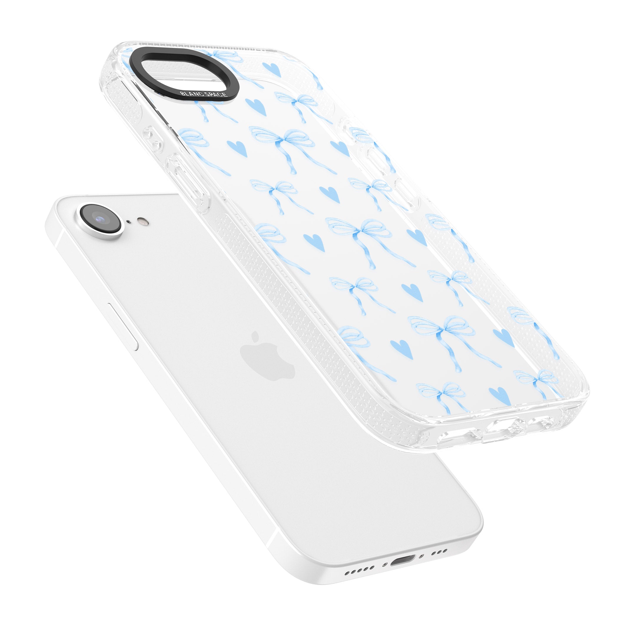 Blue Bows & Hearts iPhone 16e Clear Case Impact Air - Blanc Space