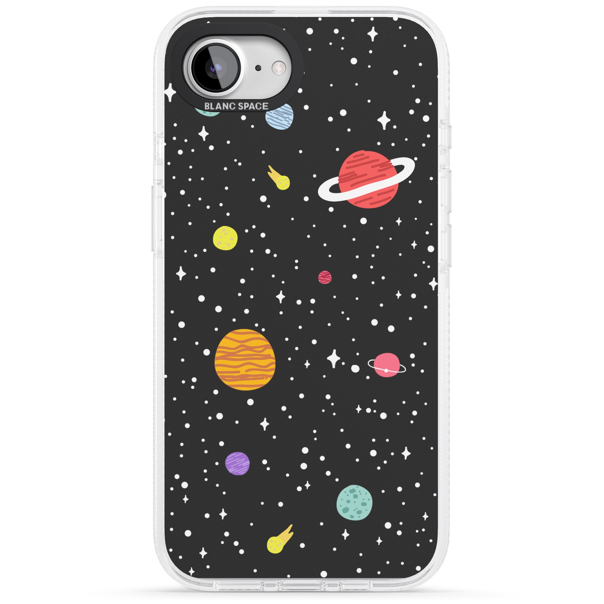 Cute Cartoon Planets iPhone 16e Clear Case Impact Air - Blanc Space