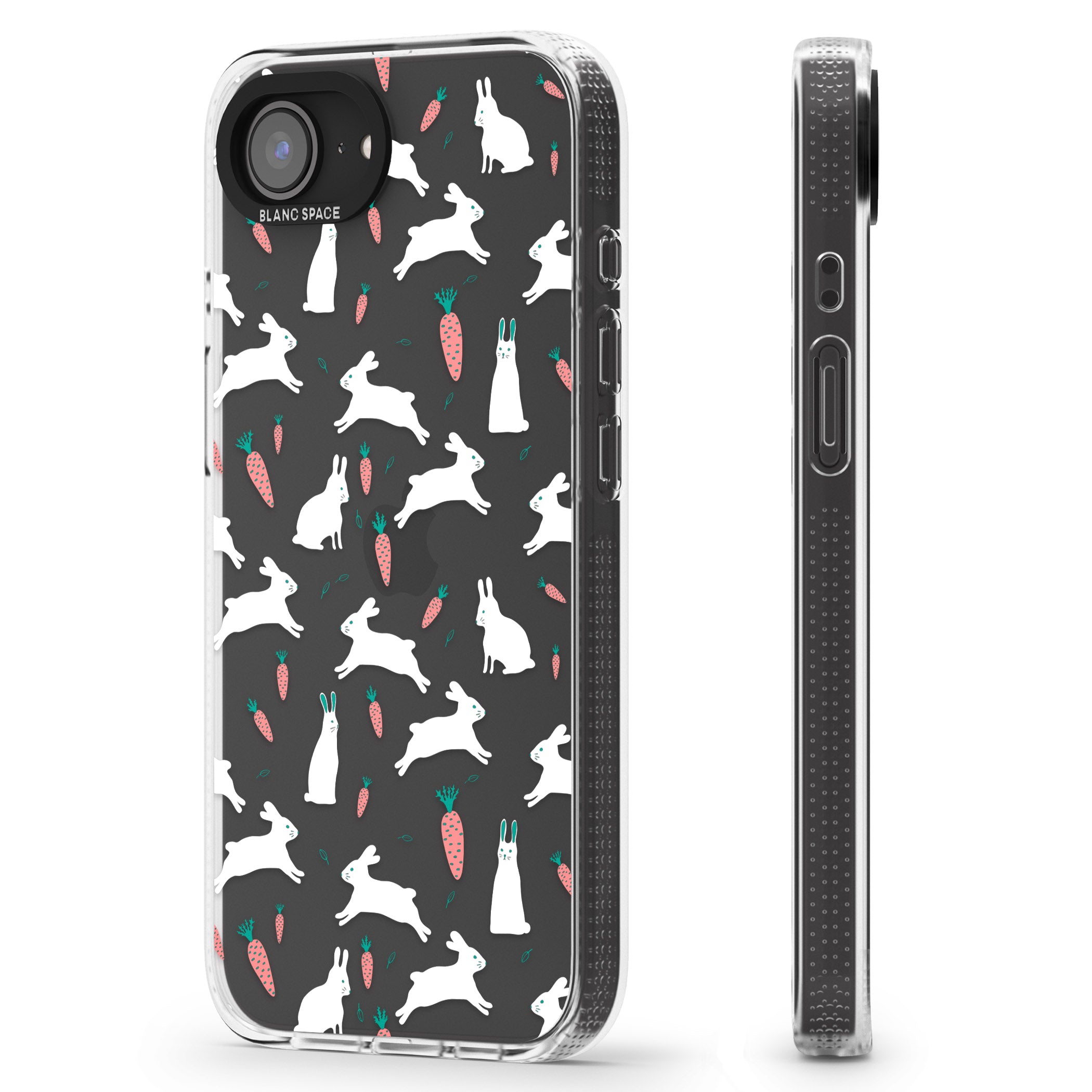 White Bunnies and Carrots iPhone 16e Clear Case Impact Air - Blanc Space