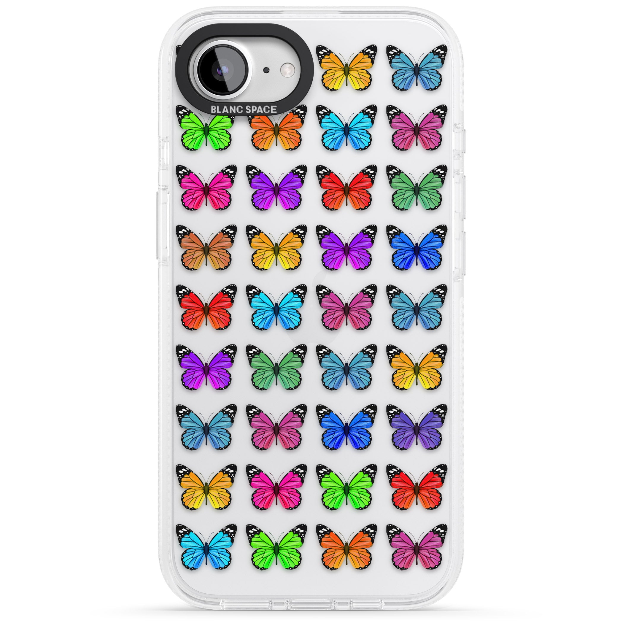 Colourful Butterfly Pattern iPhone 16e Clear Case Impact Air - Blanc Space