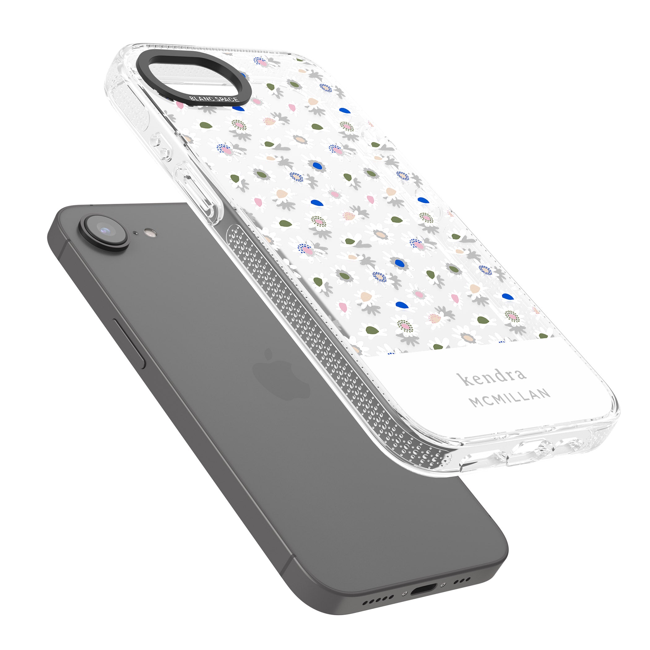Personalised Grey & White Daisies Floral Design iPhone 16e Clear Case Impact Air - Blanc Space