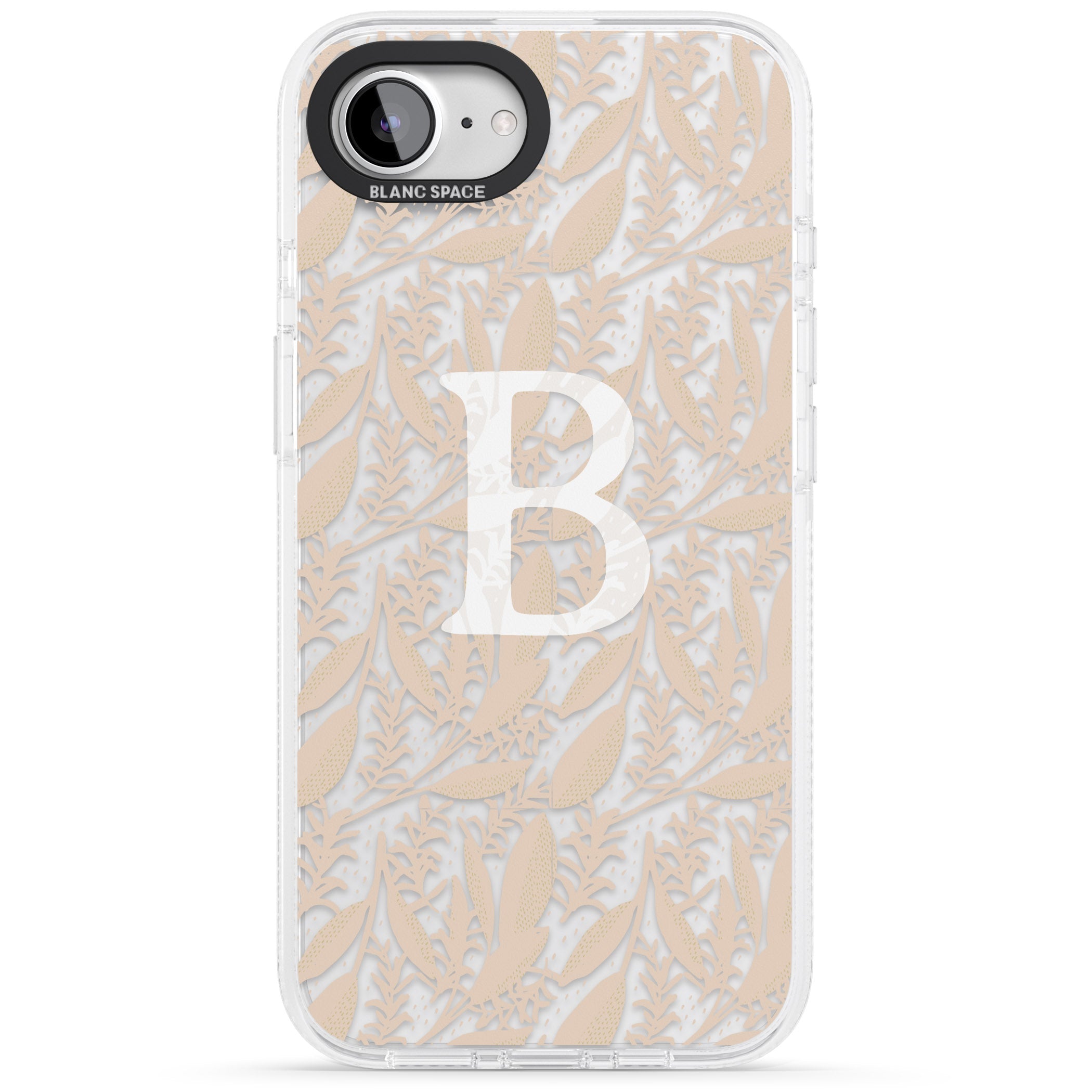 Personalised Subtle Monogram Abstract Floral iPhone 16e Clear Case Impact Air - Blanc Space