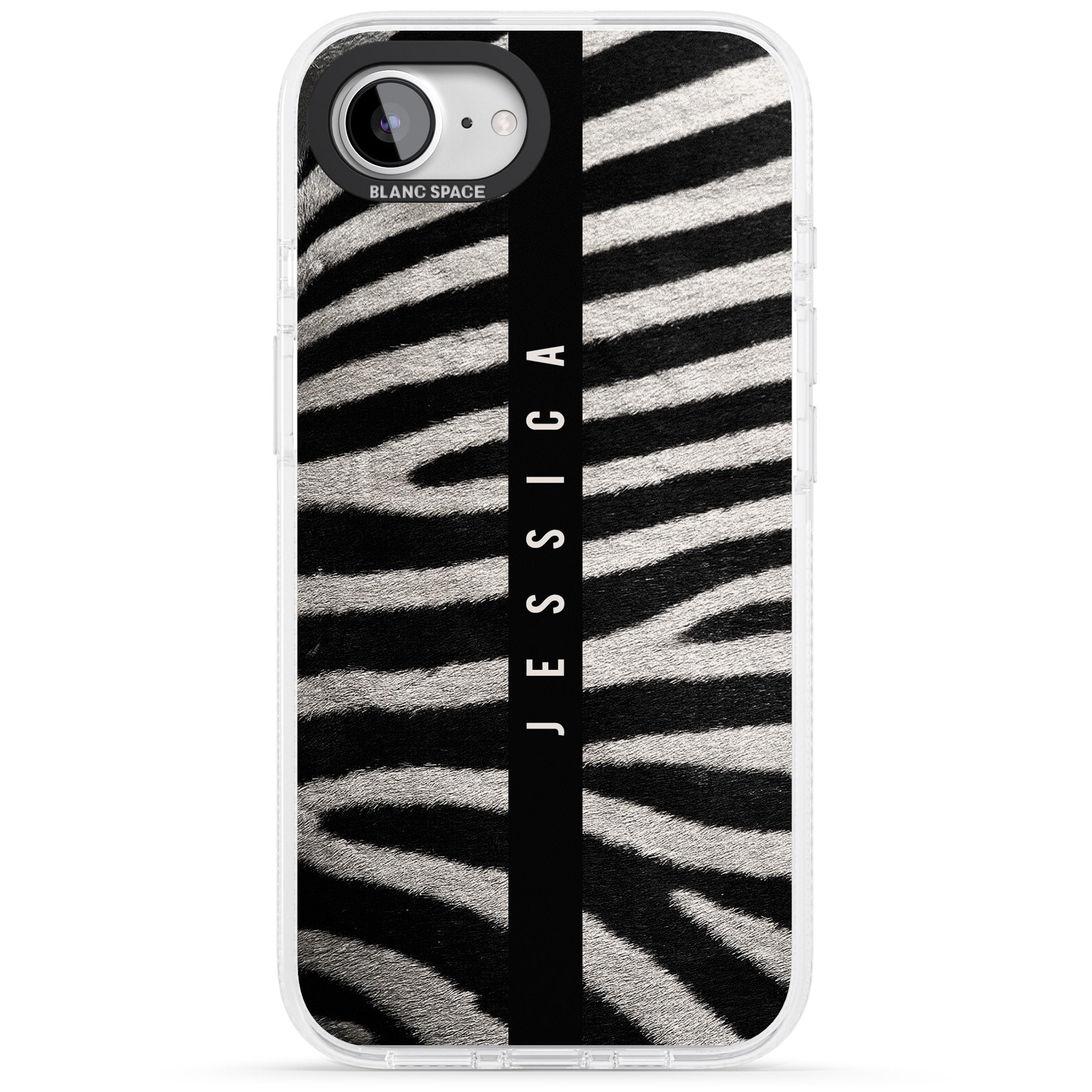 Personalised Zebra Print iPhone 16e Clear Case Impact Air - Blanc Space