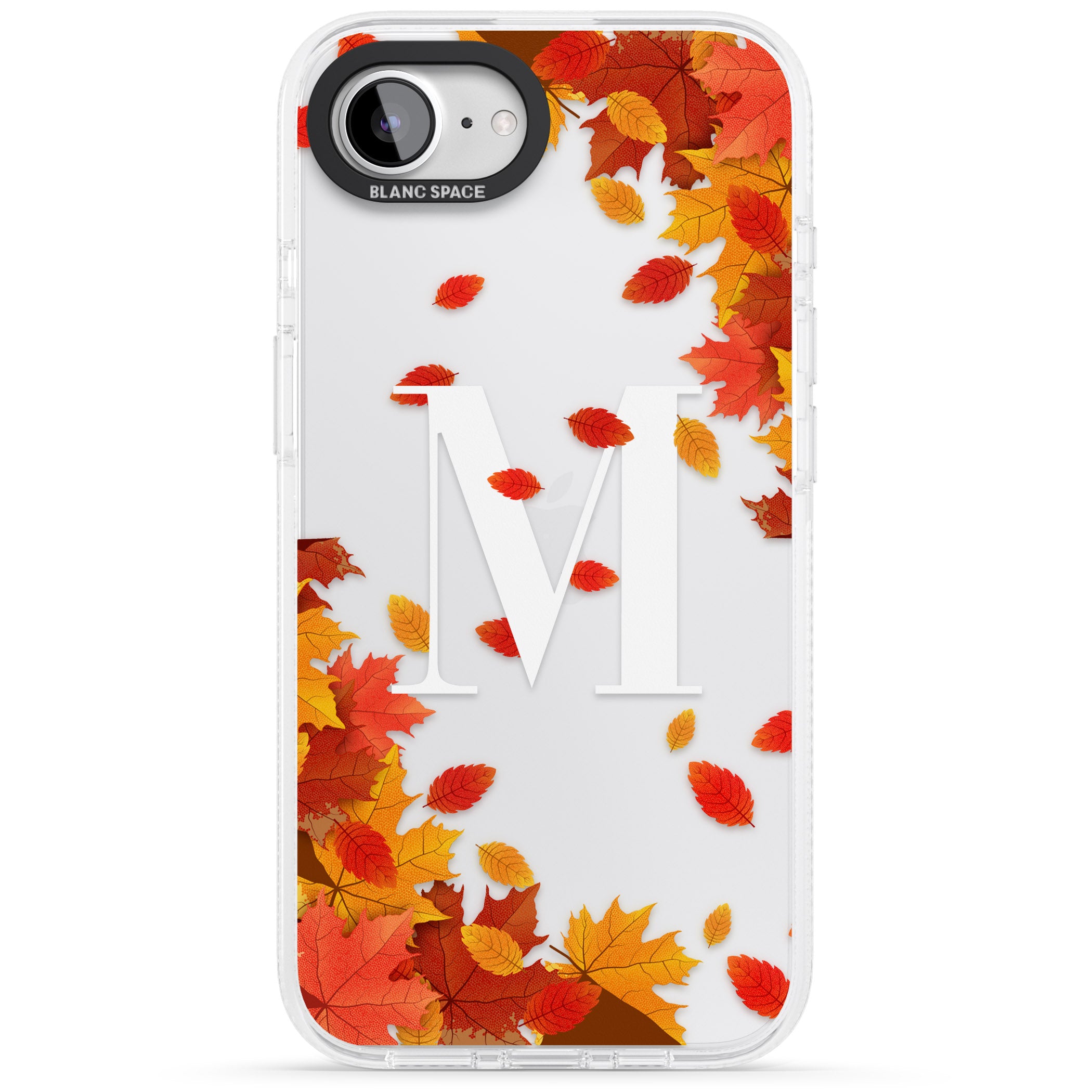 Personalised Monogram Autumn Leaves iPhone 16e Clear Case Impact Air - Blanc Space
