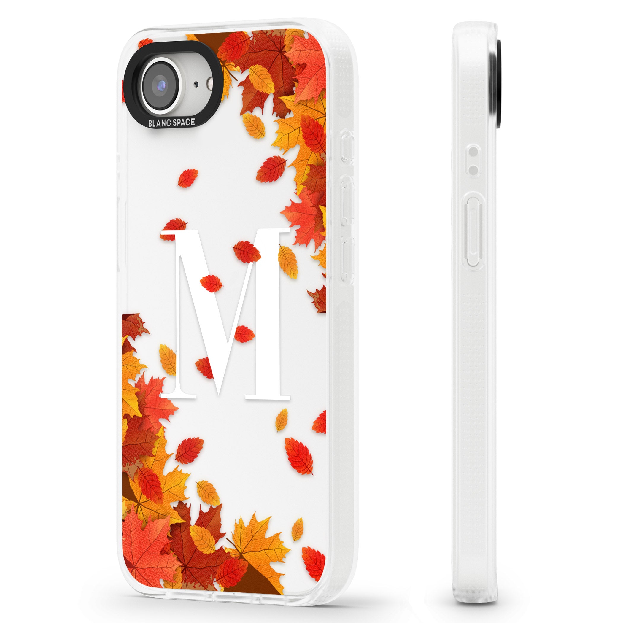 Personalised Monogram Autumn Leaves iPhone 16e Clear Case Impact Air - Blanc Space