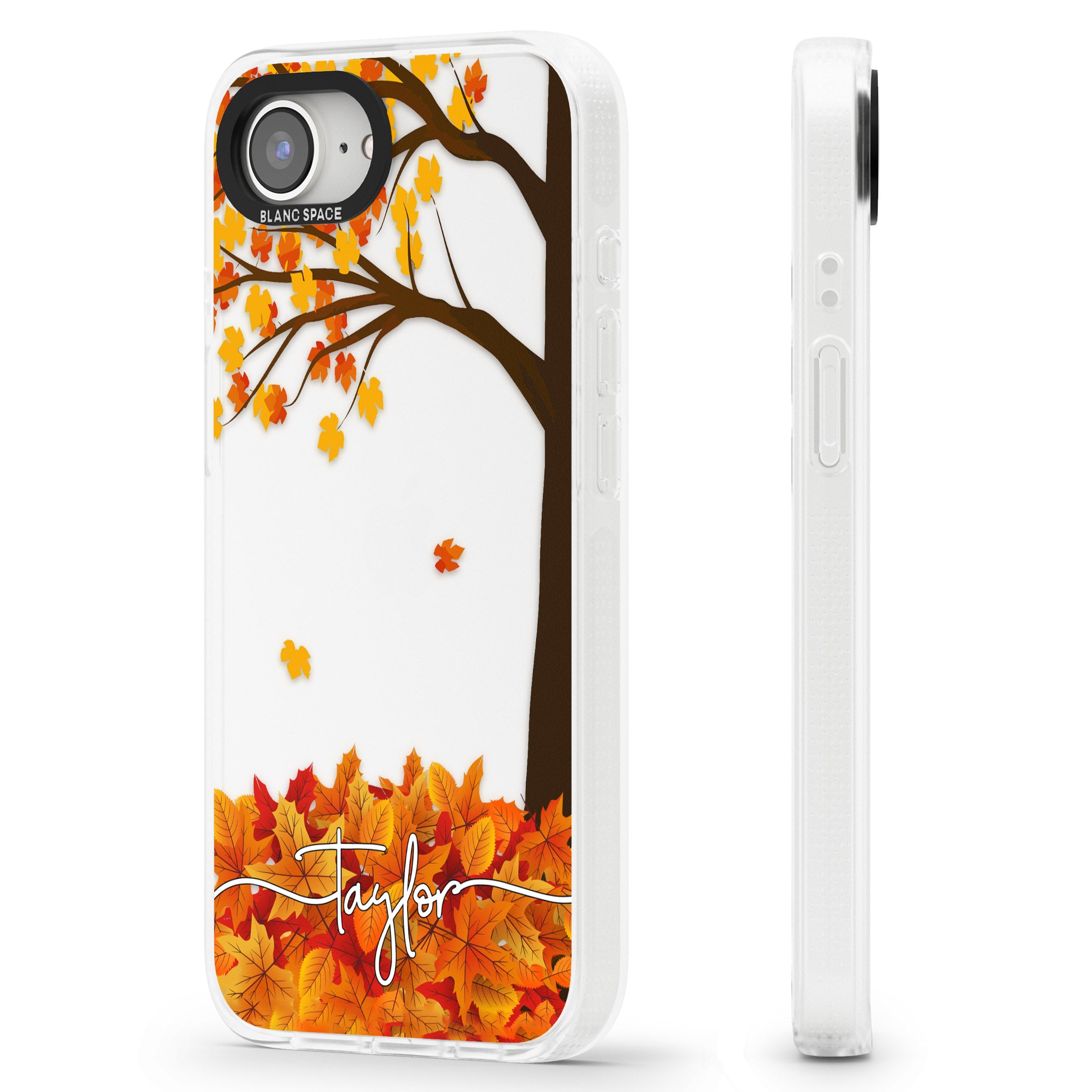 Personalised Autumn Leaves iPhone 16e Clear Case Impact Air - Blanc Space