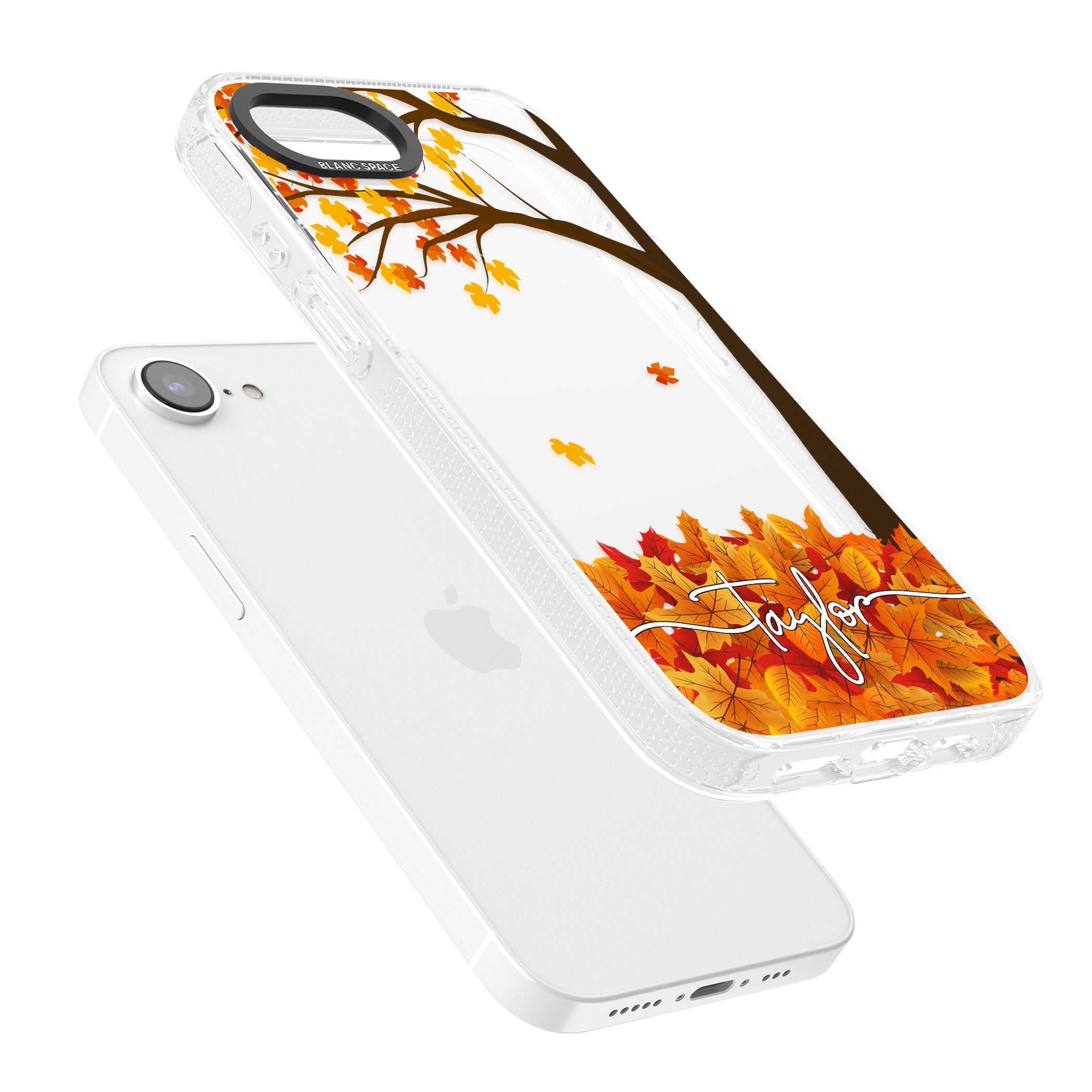 Personalised Autumn Leaves iPhone 16e Clear Case Impact Air - Blanc Space