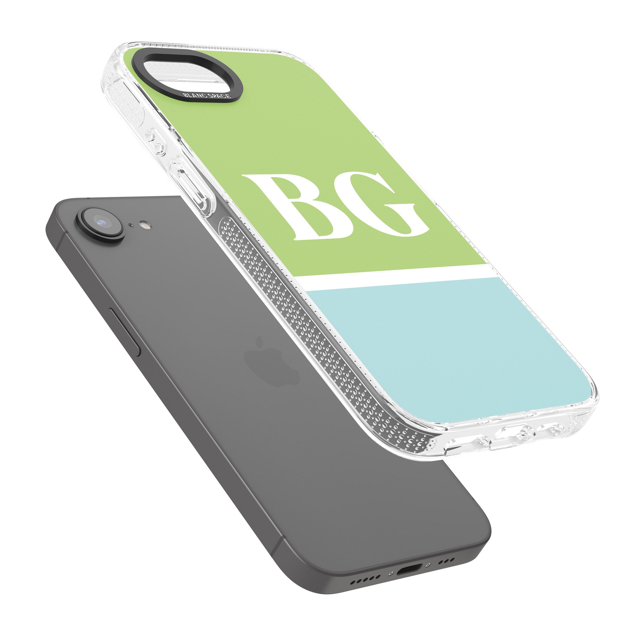 Personalised Colourblock: Green & Turquoise iPhone 16e Clear Case Impact Air - Blanc Space