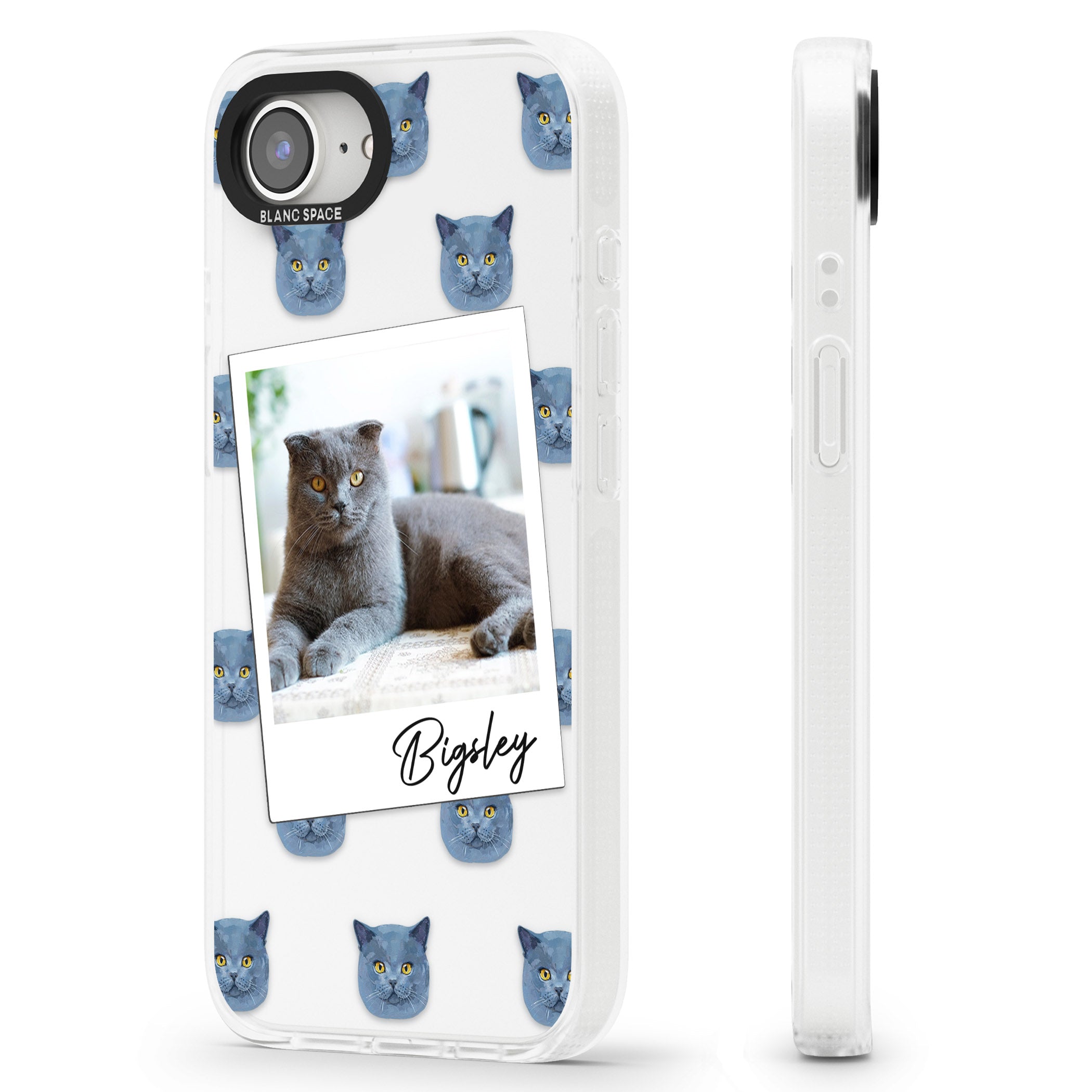 Personalised English Blue Cat Photo iPhone 16e Clear Case Impact Air - Blanc Space