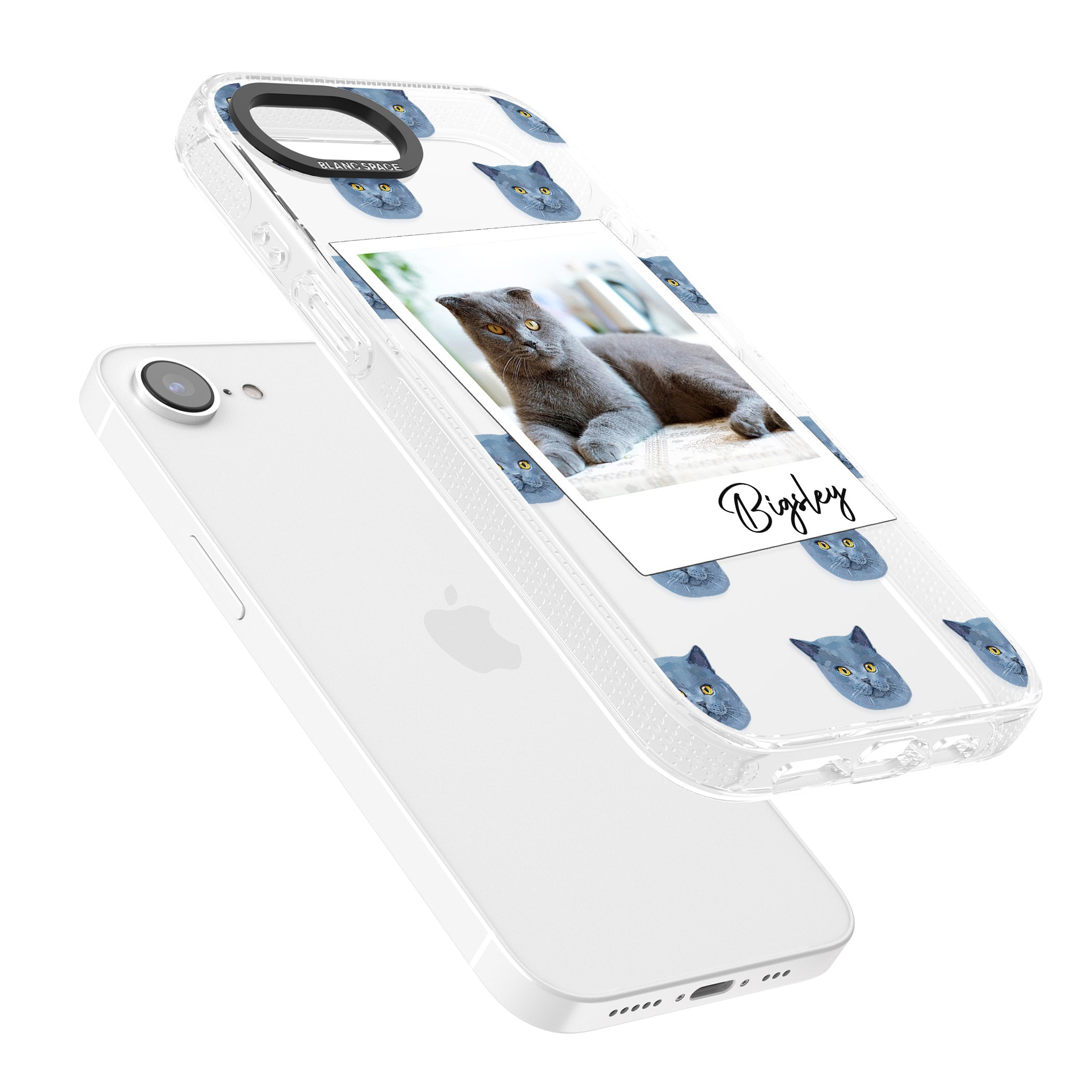 Personalised English Blue Cat Photo iPhone 16e Clear Case Impact Air - Blanc Space
