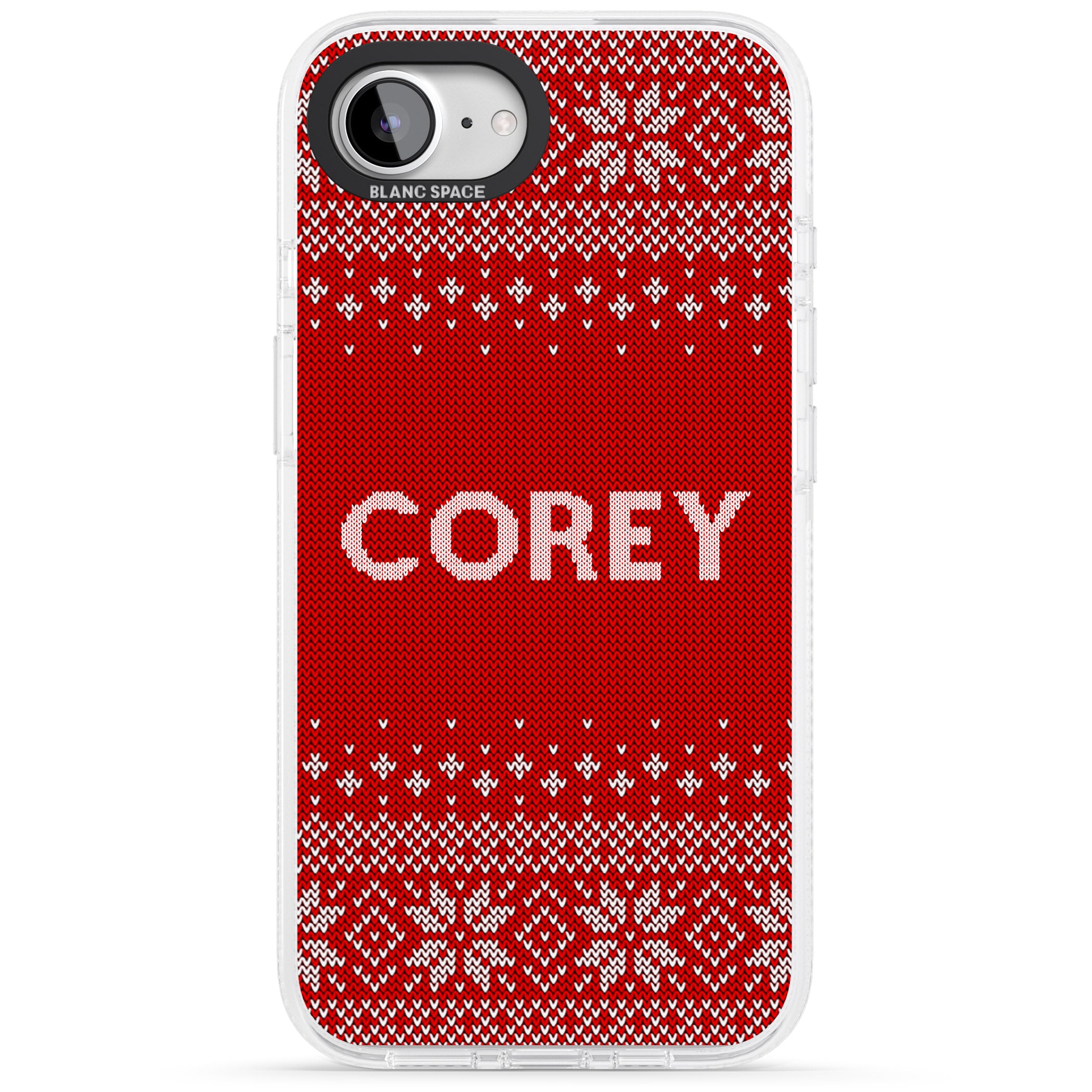 Personalised Red Christmas Knitted Jumper iPhone 16e Clear Case Impact Air - Blanc Space