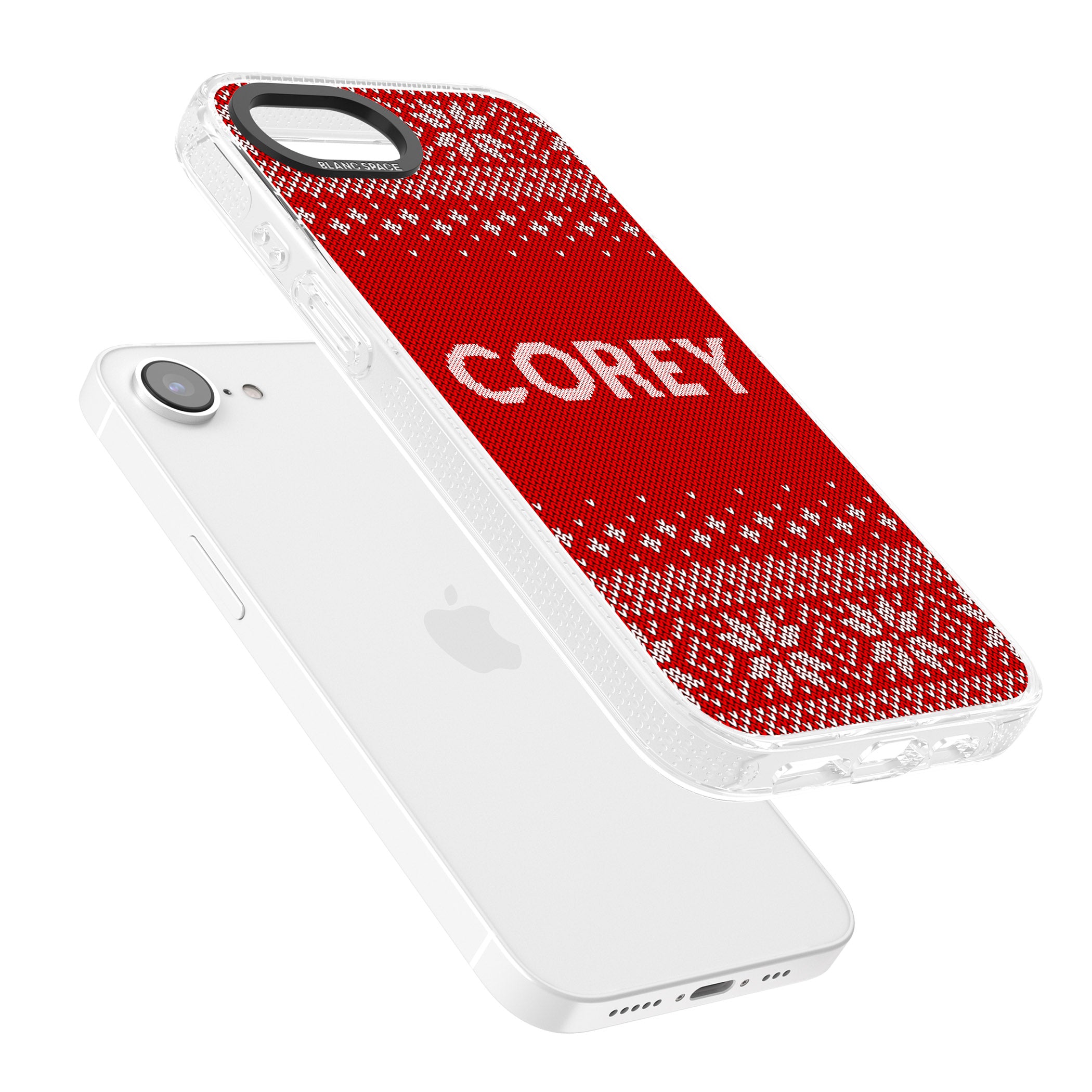 Personalised Red Christmas Knitted Jumper iPhone 16e Clear Case Impact Air - Blanc Space