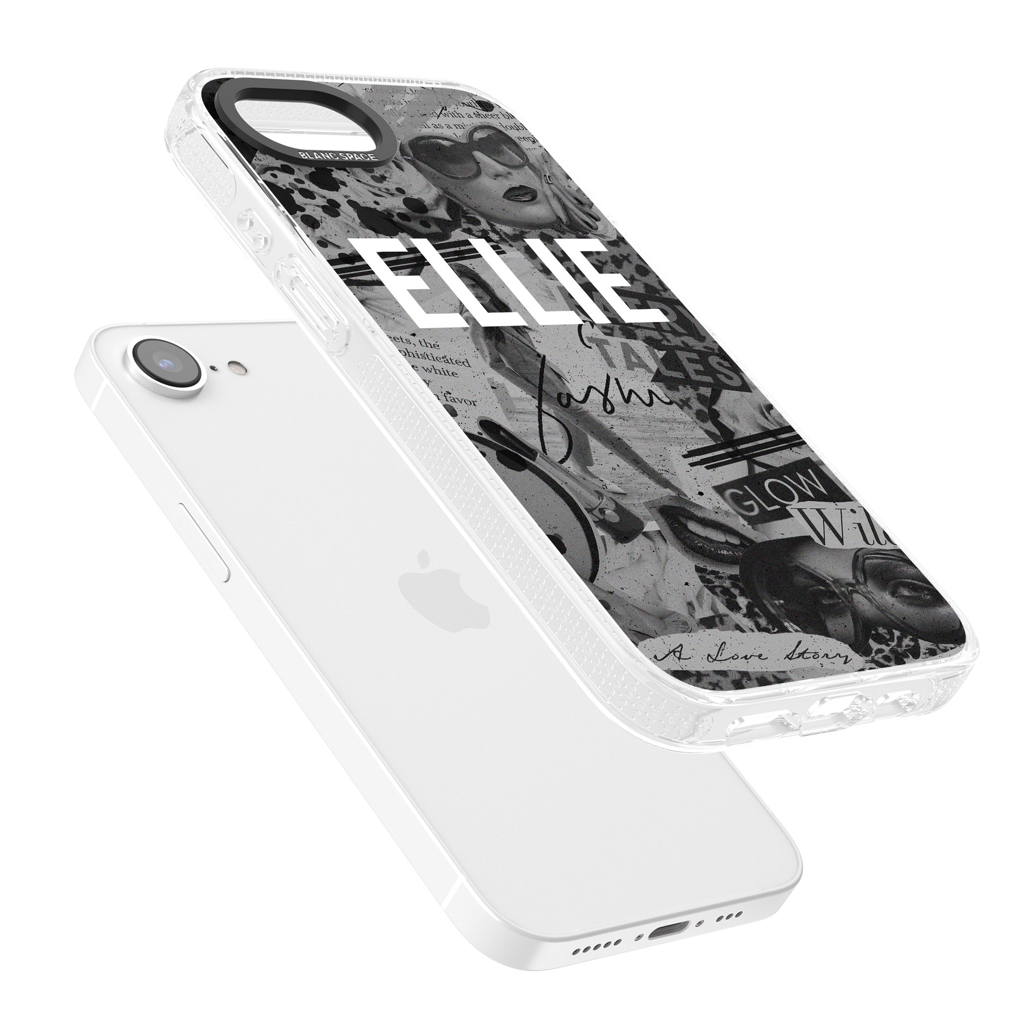 Personalised Grey Scale Fashion Collage iPhone 16e Clear Case Impact Air - Blanc Space