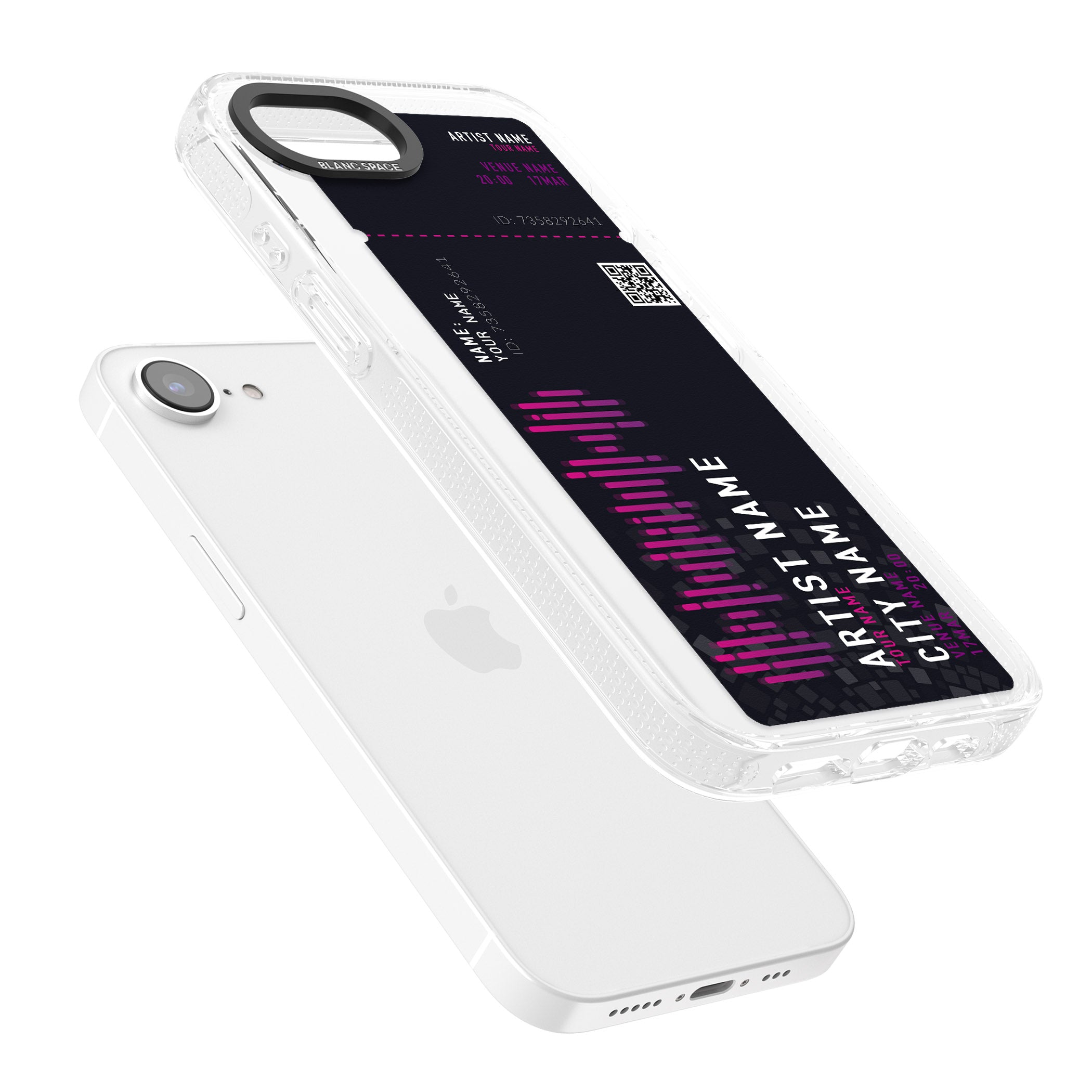 Personalised Concert Ticket iPhone 16e Clear Case Impact Air - Blanc Space