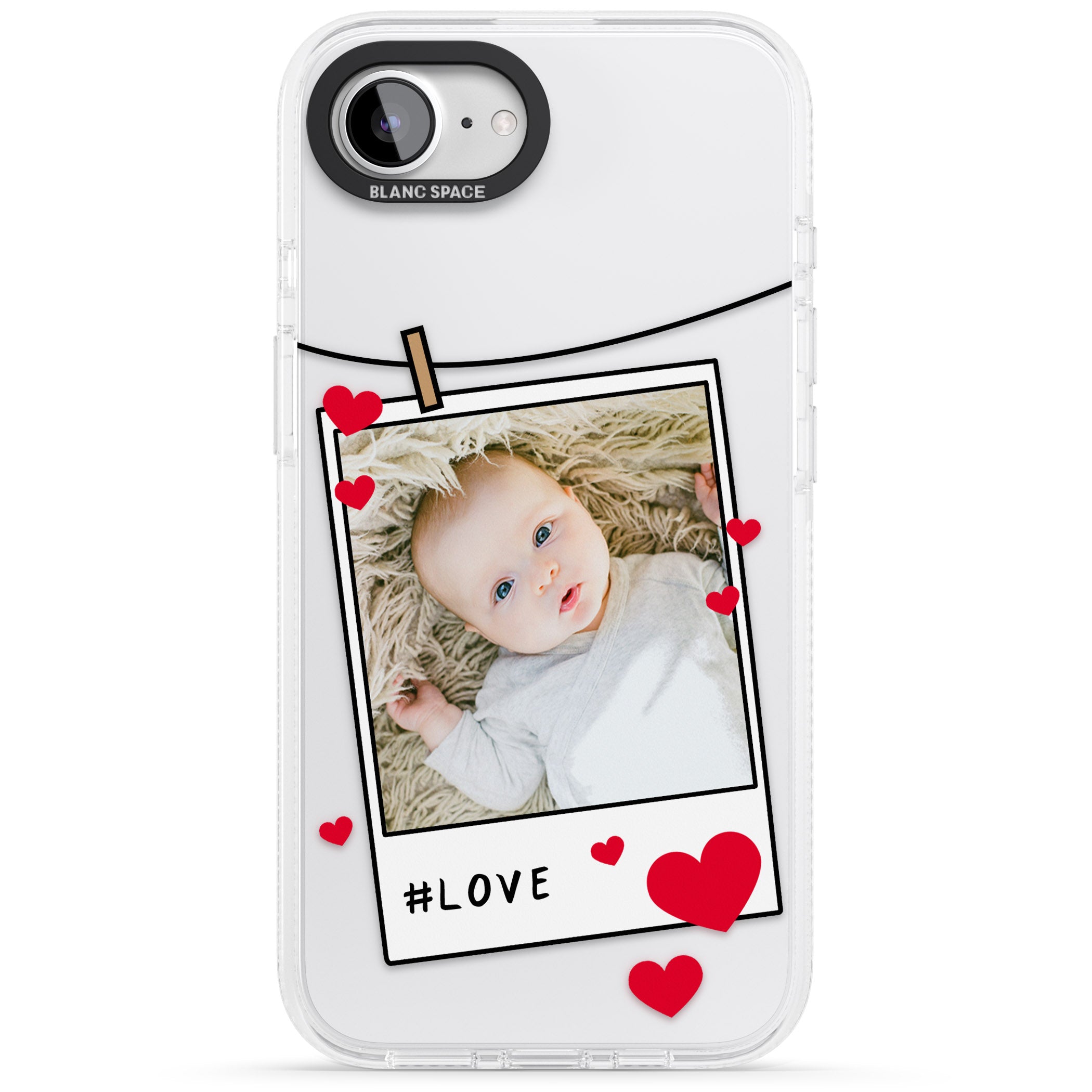 Personalised Love Instant Film Photo iPhone 16e Clear Case Impact Air - Blanc Space
