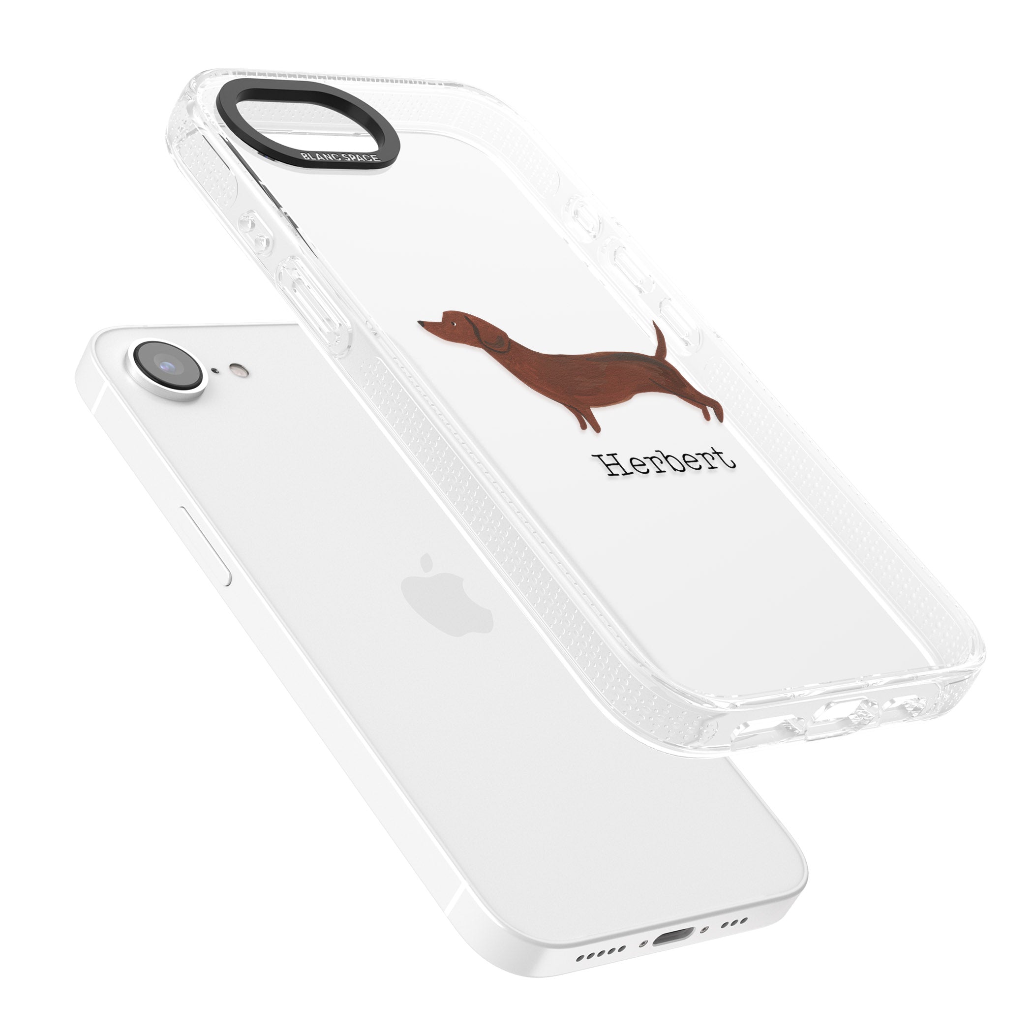 Personalised Hand Painted Sausage Dog iPhone 16e Clear Case Impact Air - Blanc Space