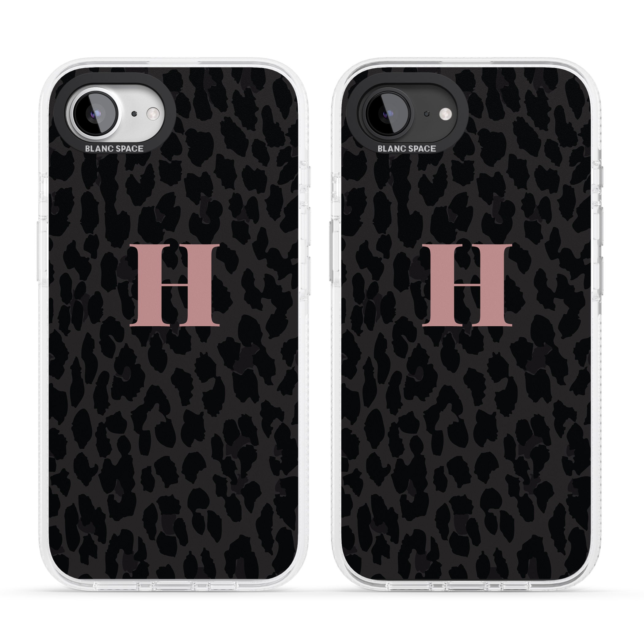 Personalised Small Pink Leopard Monogram iPhone 16e Clear Case Impact Air - Blanc Space
