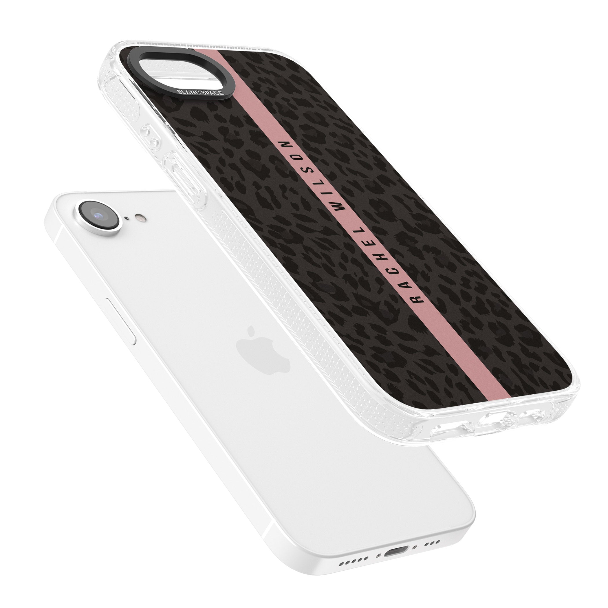 Personalised Pink Stripe Leopard Pattern iPhone 16e Clear Case Impact Air - Blanc Space