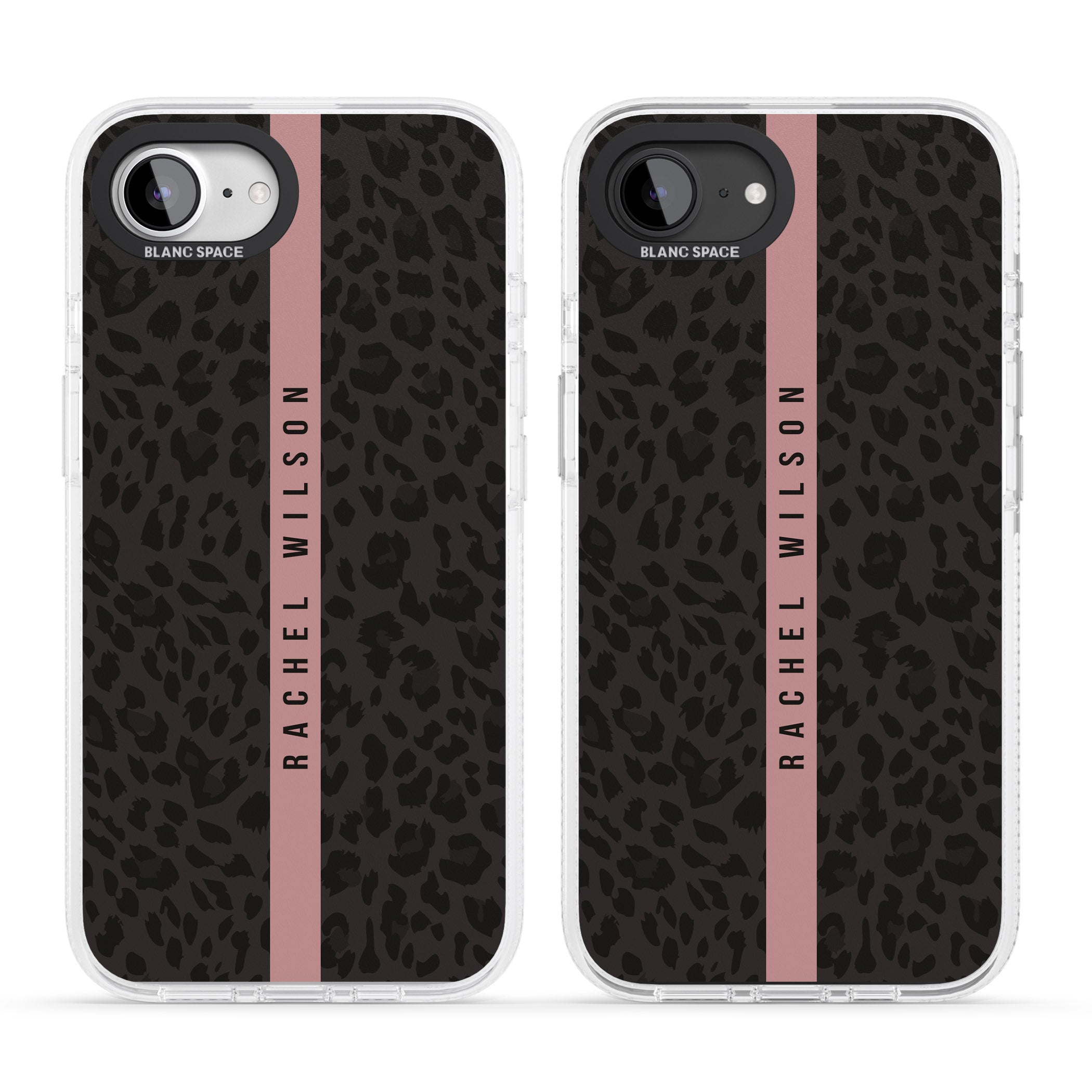 Personalised Pink Stripe Leopard Pattern iPhone 16e Clear Case Impact Air - Blanc Space