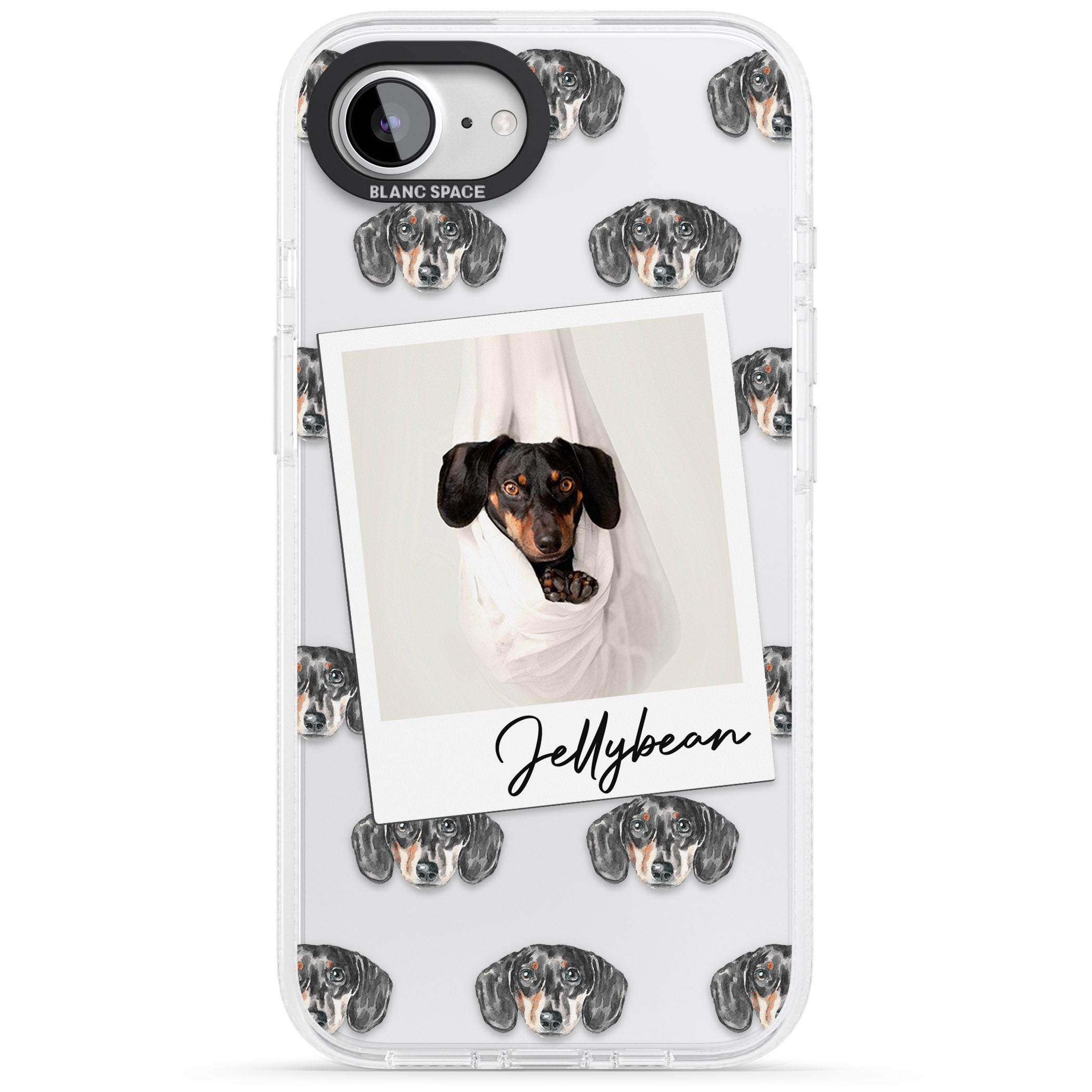 Personalised Dachshund, Black- Dog Photo iPhone 16e Clear Case Impact Air - Blanc Space