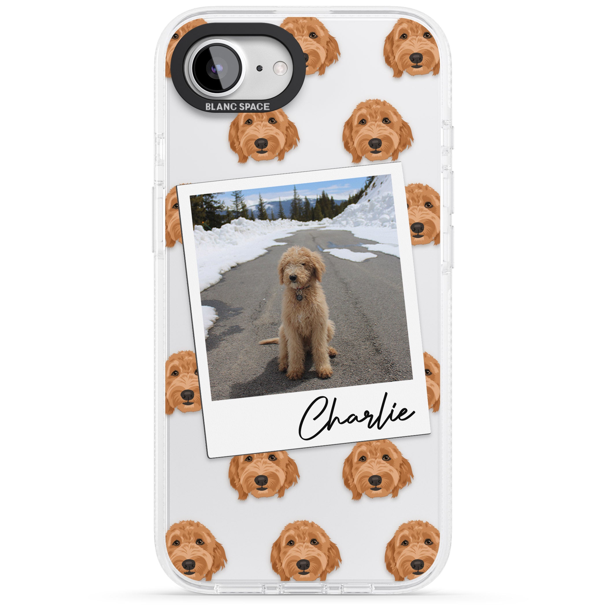 Personalised Personalised Golden Doodle - Dog Photo iPhone 16e Clear Case Impact Air - Blanc Space