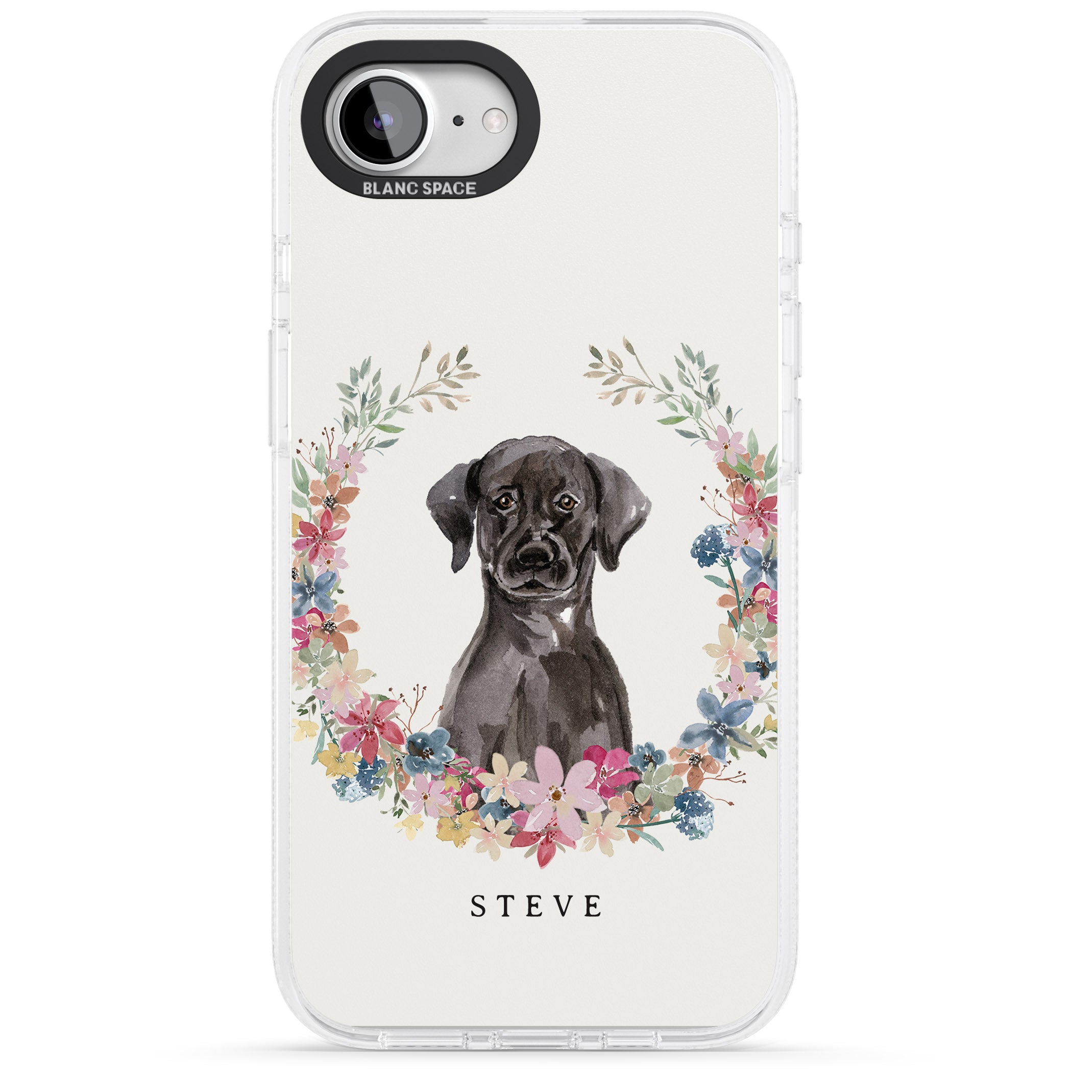 Personalised Black Lab Watercolour Dog Portrait iPhone 16e Clear Case Impact Air - Blanc Space