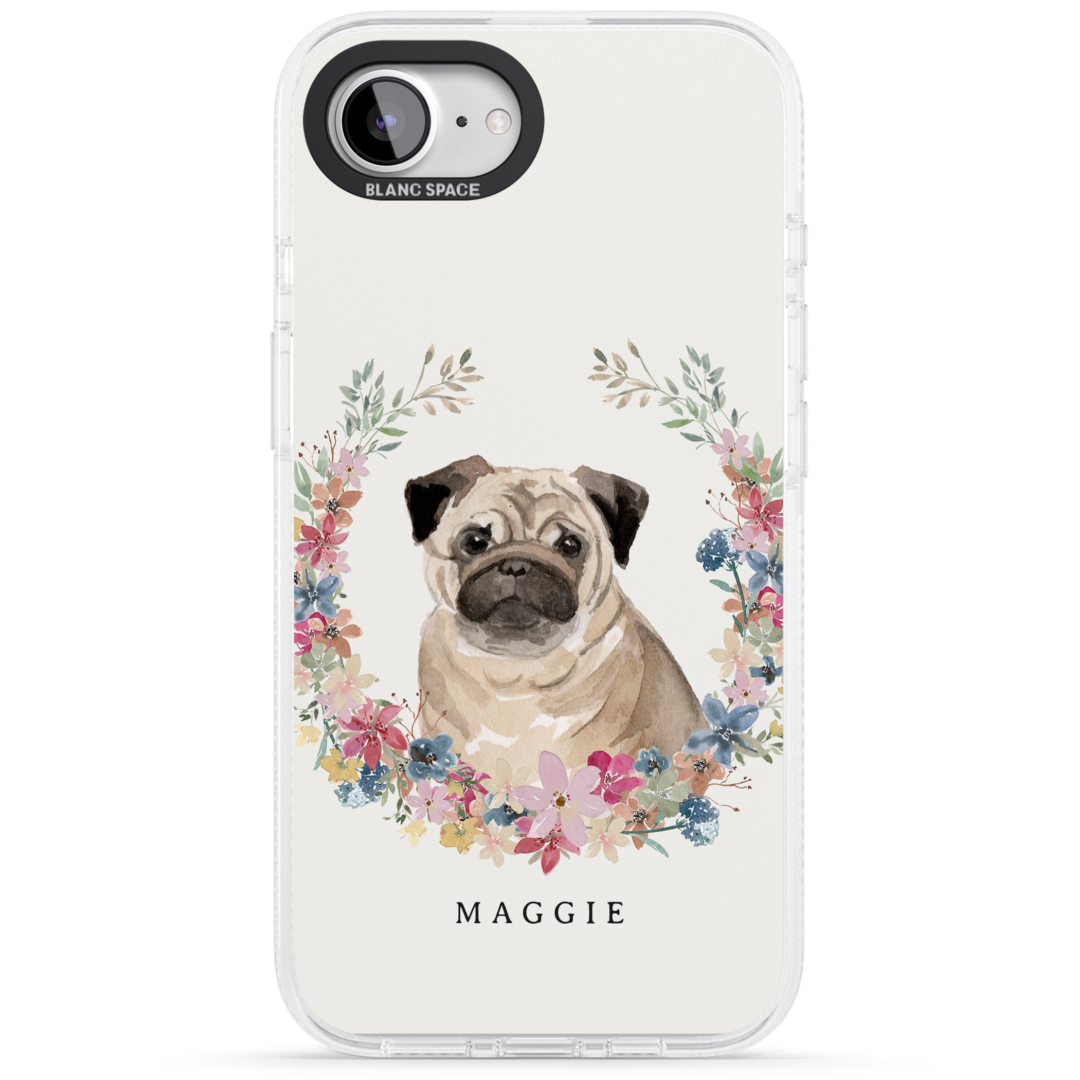 Personalised Pug - Watercolour Dog Portrait iPhone 16e Clear Case Impact Air - Blanc Space