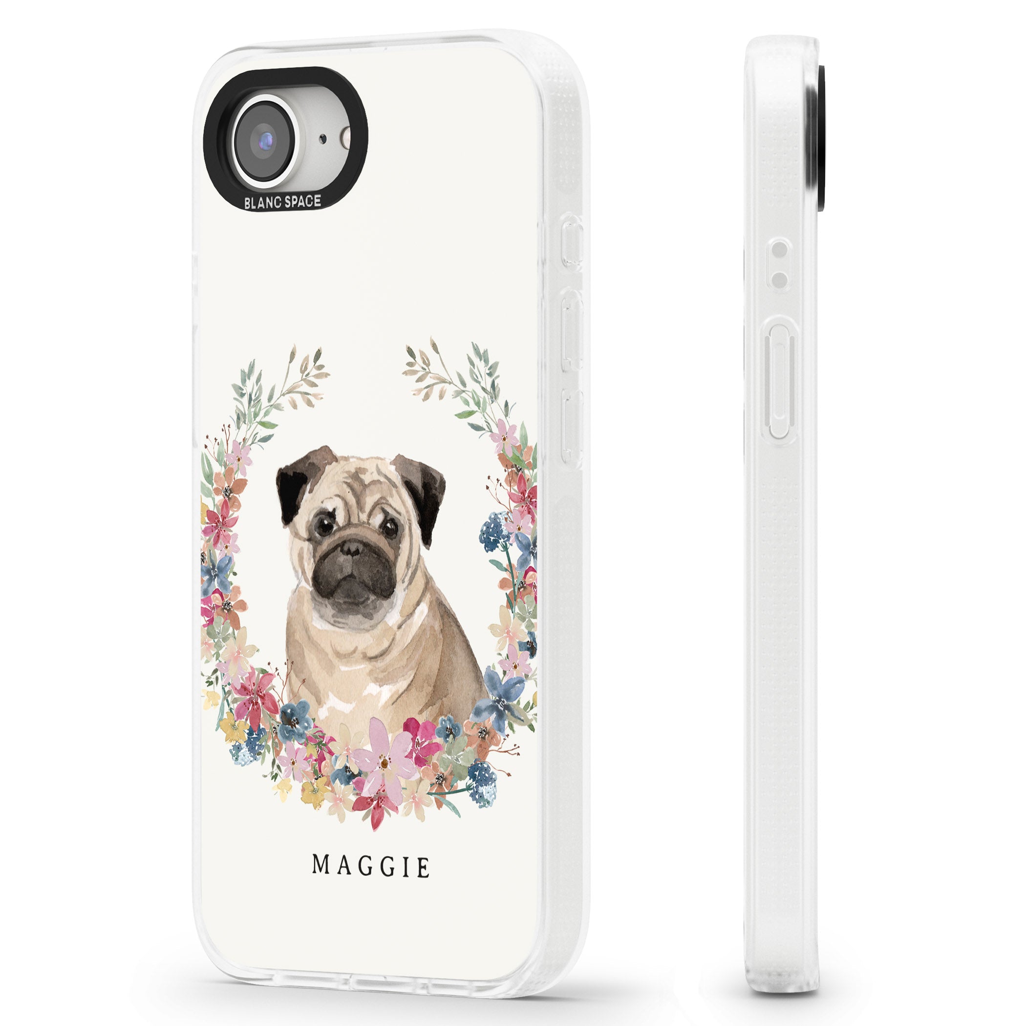 Personalised Pug - Watercolour Dog Portrait iPhone 16e Clear Case Impact Air - Blanc Space