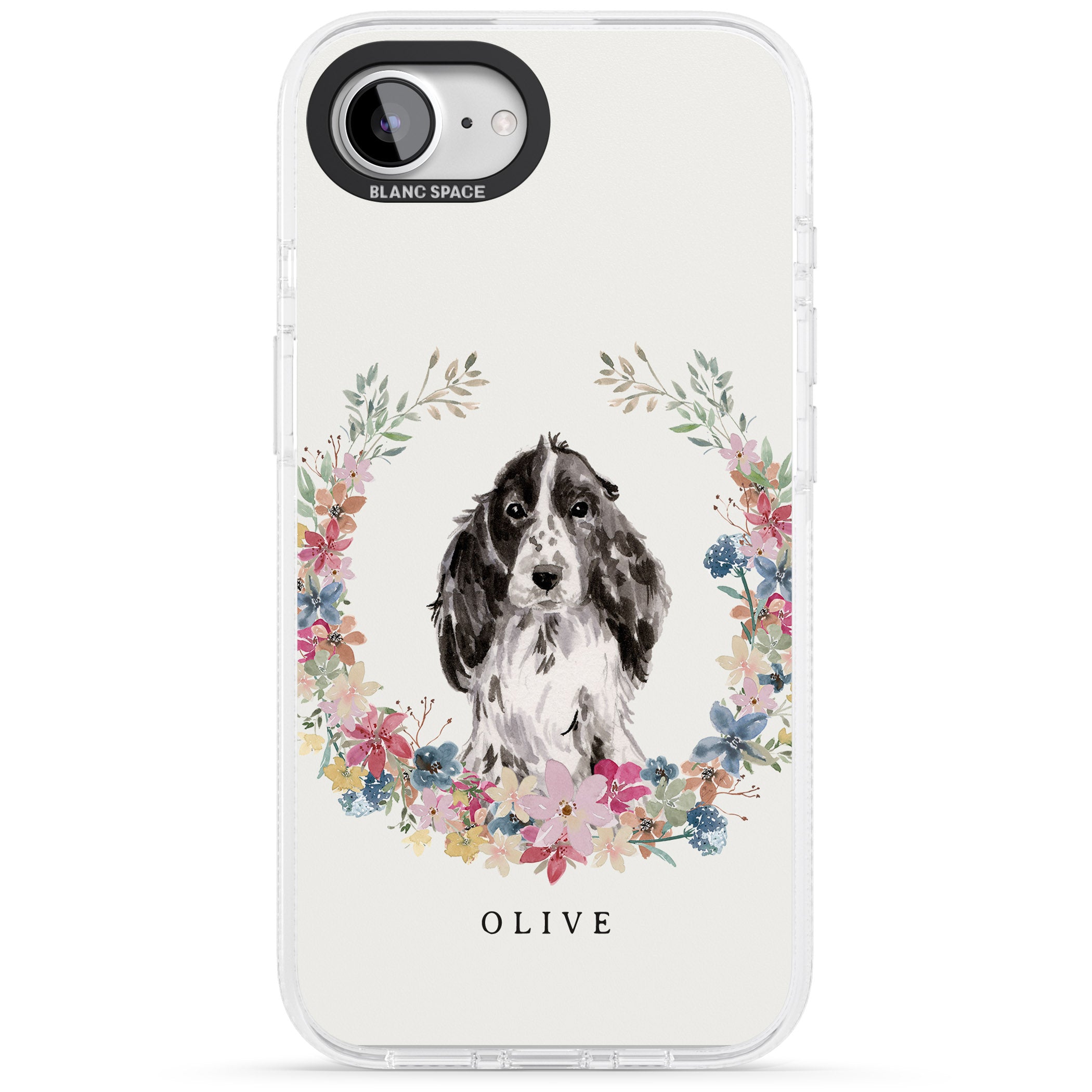 Personalised Black Cocker Spaniel - Watercolour Dog Portrait iPhone 16e Clear Case Impact Air - Blanc Space