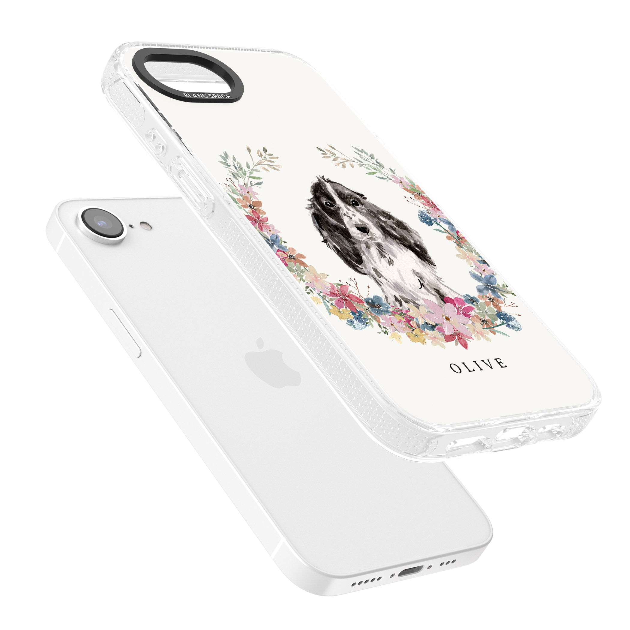 Personalised Black Cocker Spaniel - Watercolour Dog Portrait iPhone 16e Clear Case Impact Air - Blanc Space