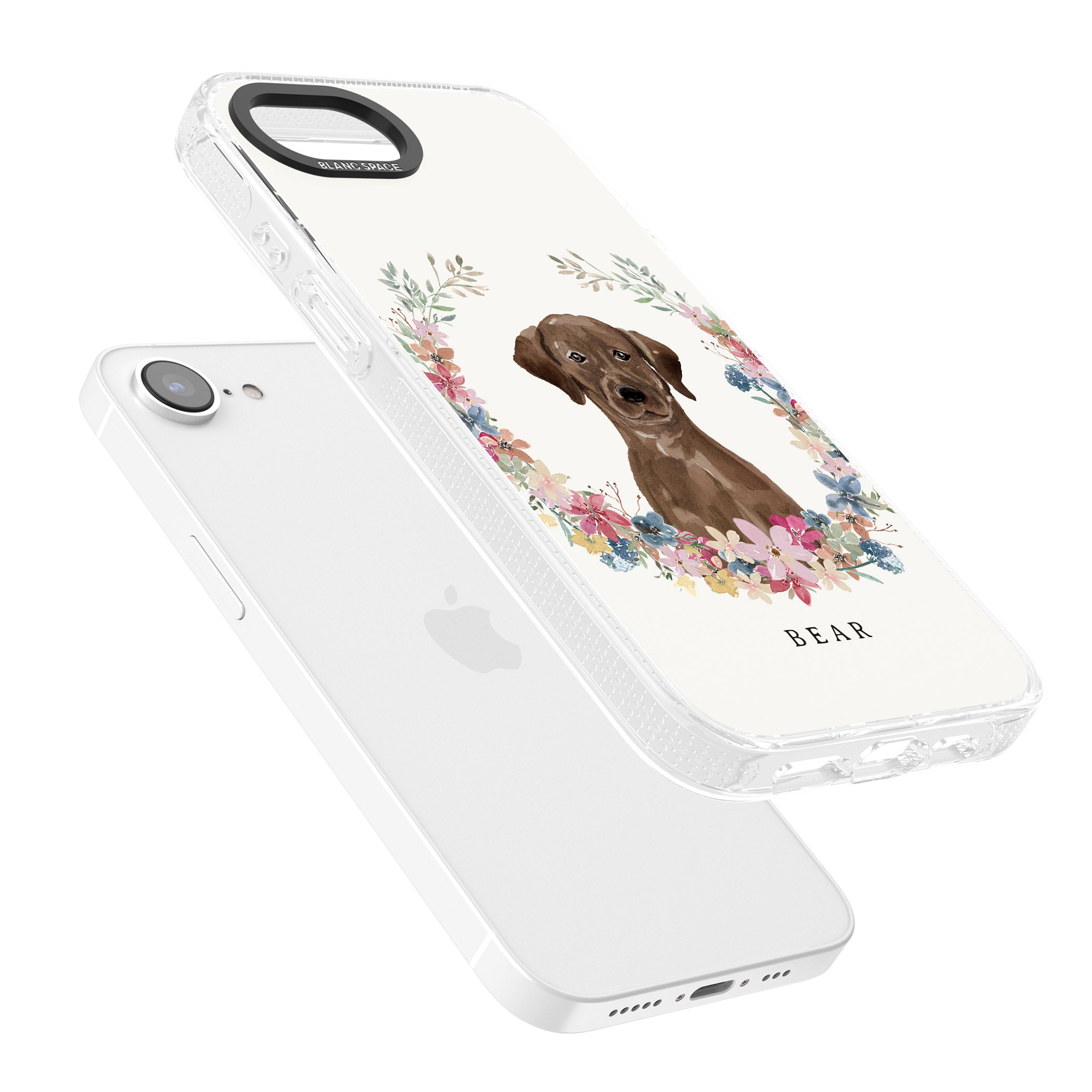 Personalised Chocolate Lab - Watercolour Dog Portrait iPhone 16e Clear Case Impact Air - Blanc Space