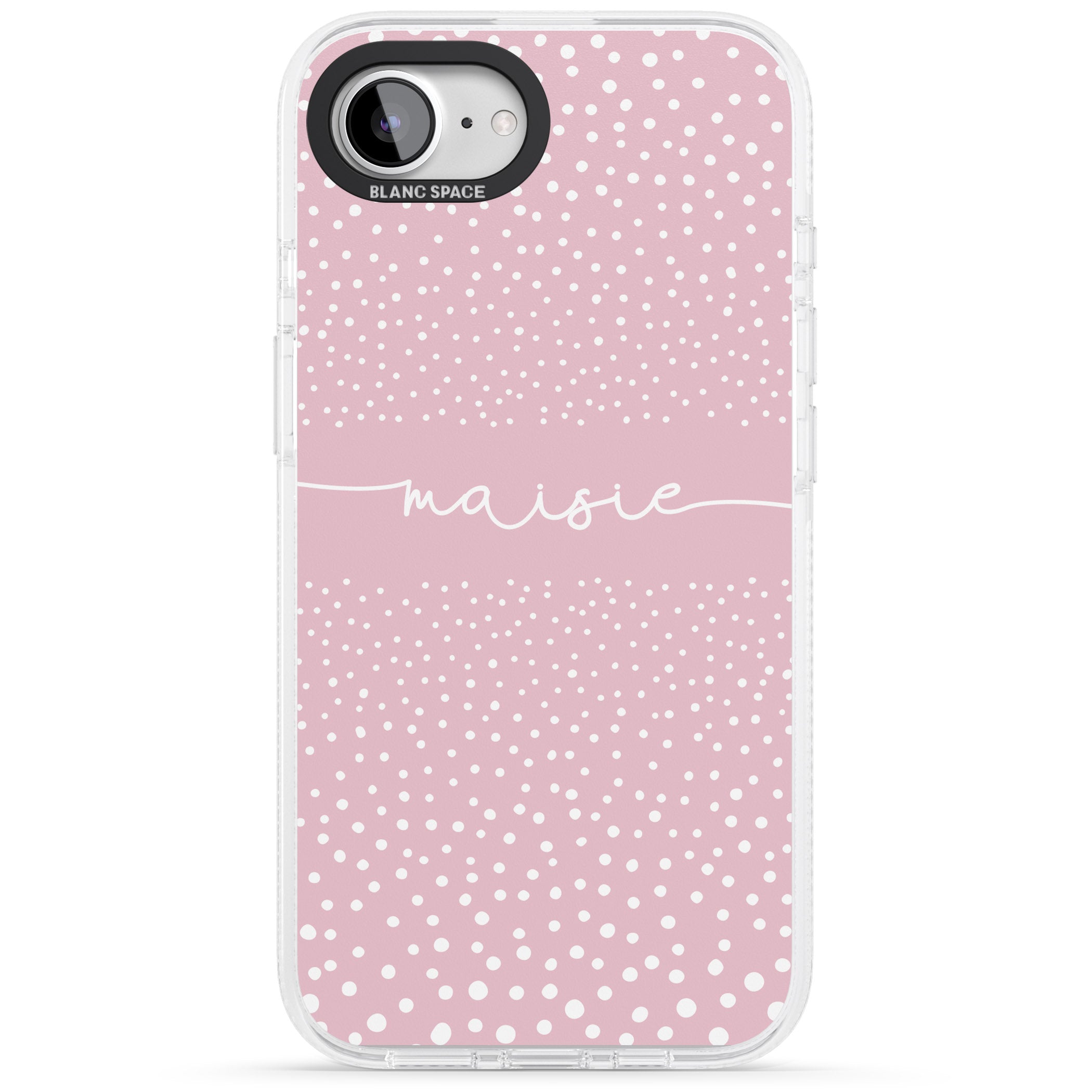 Personalised Pink Dots iPhone 16e Clear Case Impact Air - Blanc Space