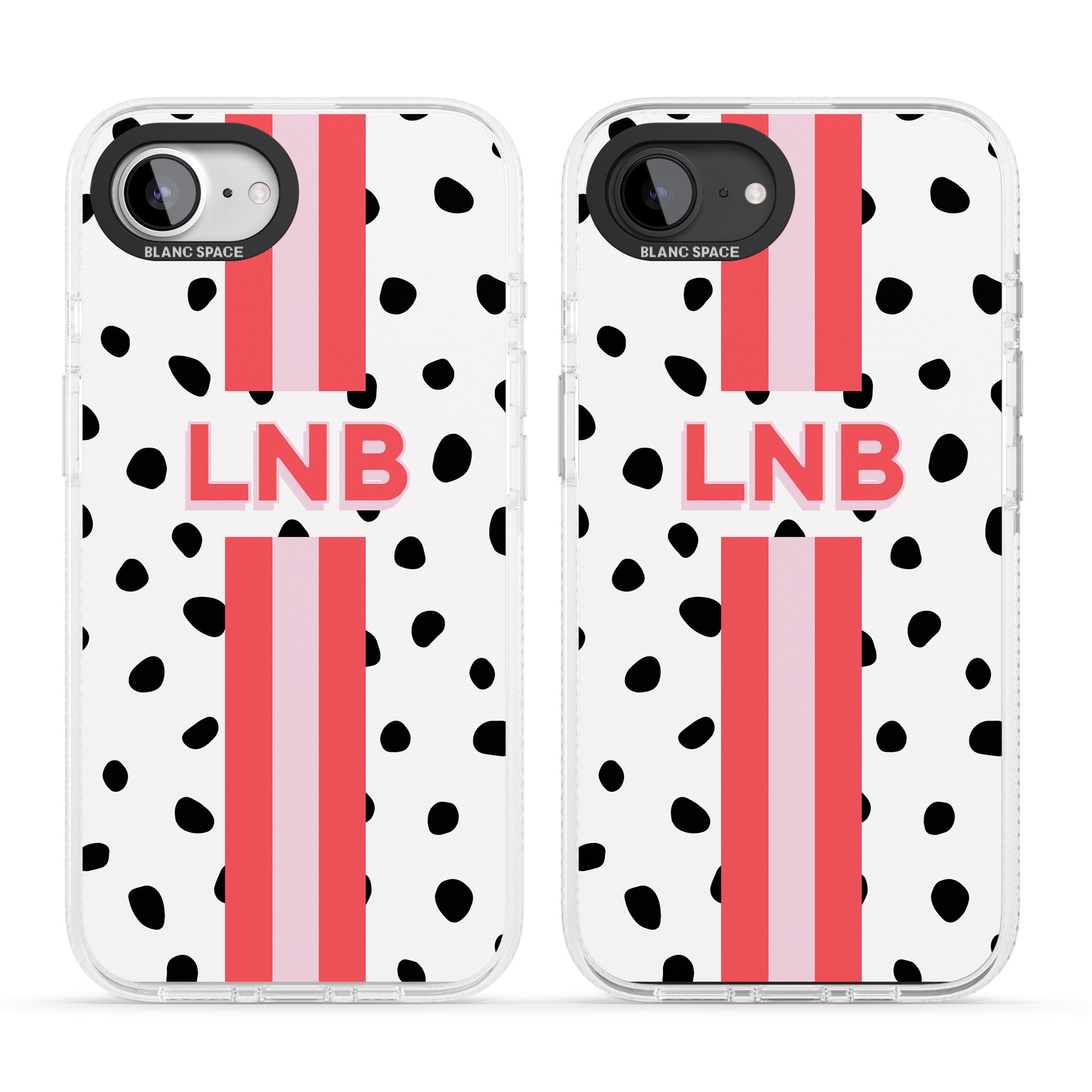 Personalised Polka & Pink Stripe iPhone 16e Clear Case Impact Air - Blanc Space
