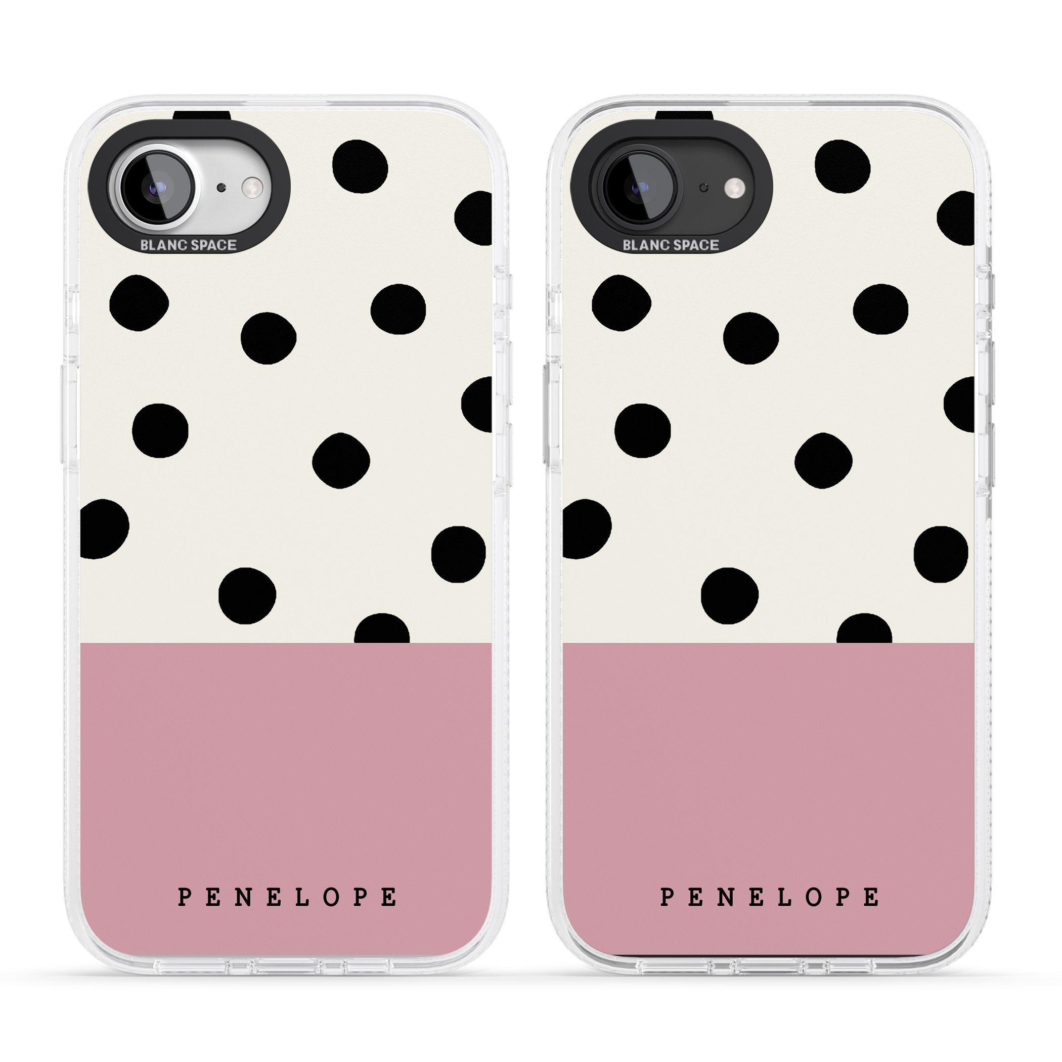 Personalised Pink Border Polka Dot iPhone 16e Clear Case Impact Air - Blanc Space