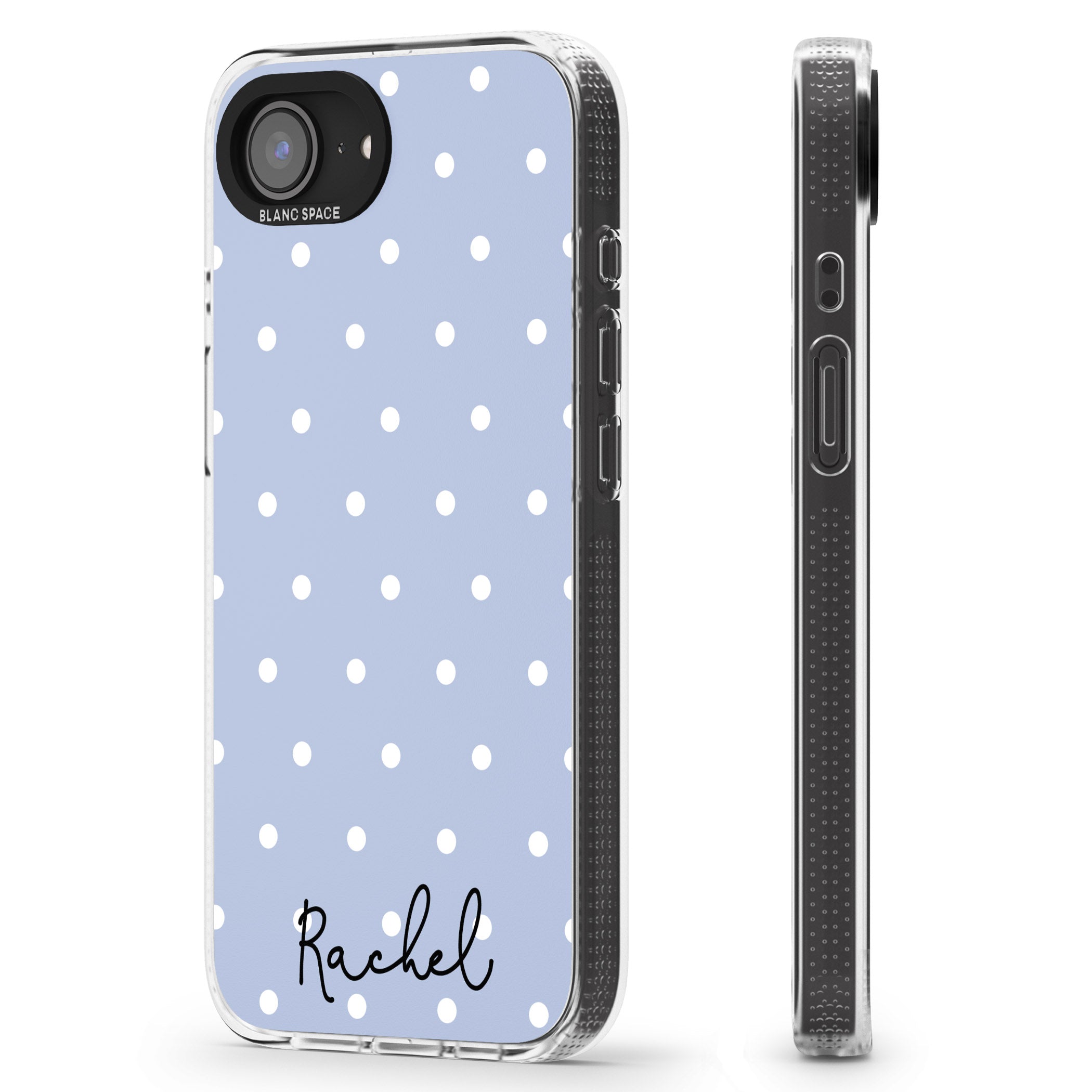 Personalised Simple Light Blue Dots iPhone 16e Clear Case Impact Air - Blanc Space