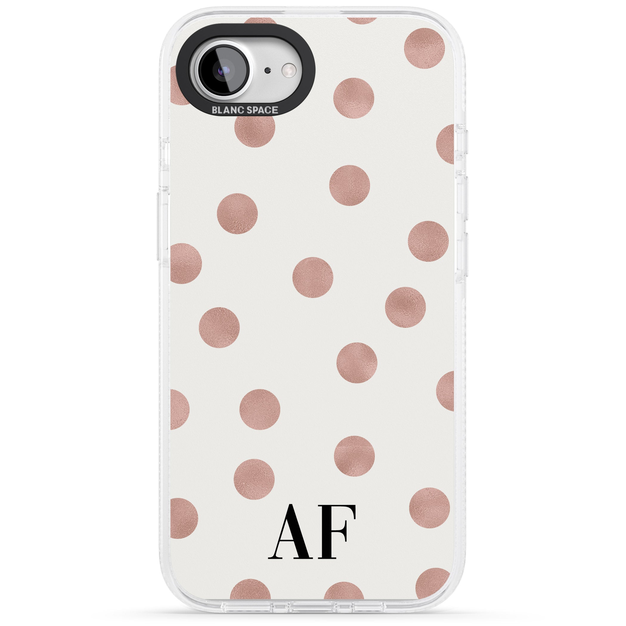 Personalised Initials & Dots iPhone 16e Clear Case Impact Air - Blanc Space