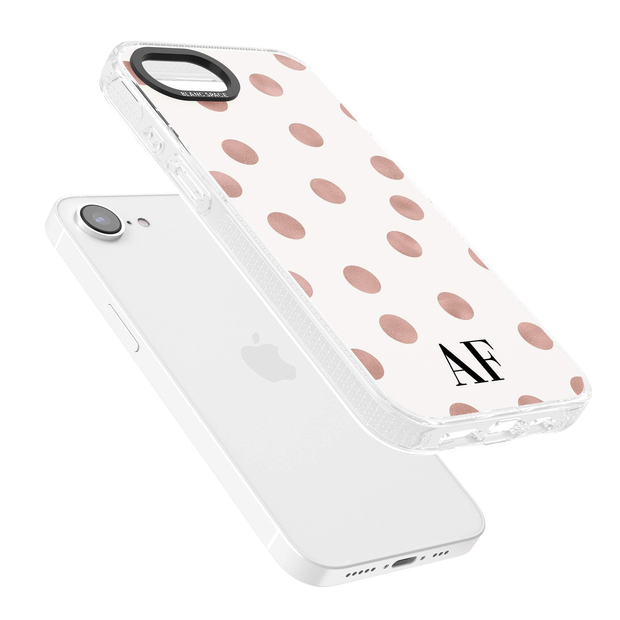 Personalised Initials & Dots iPhone 16e Clear Case Impact Air - Blanc Space
