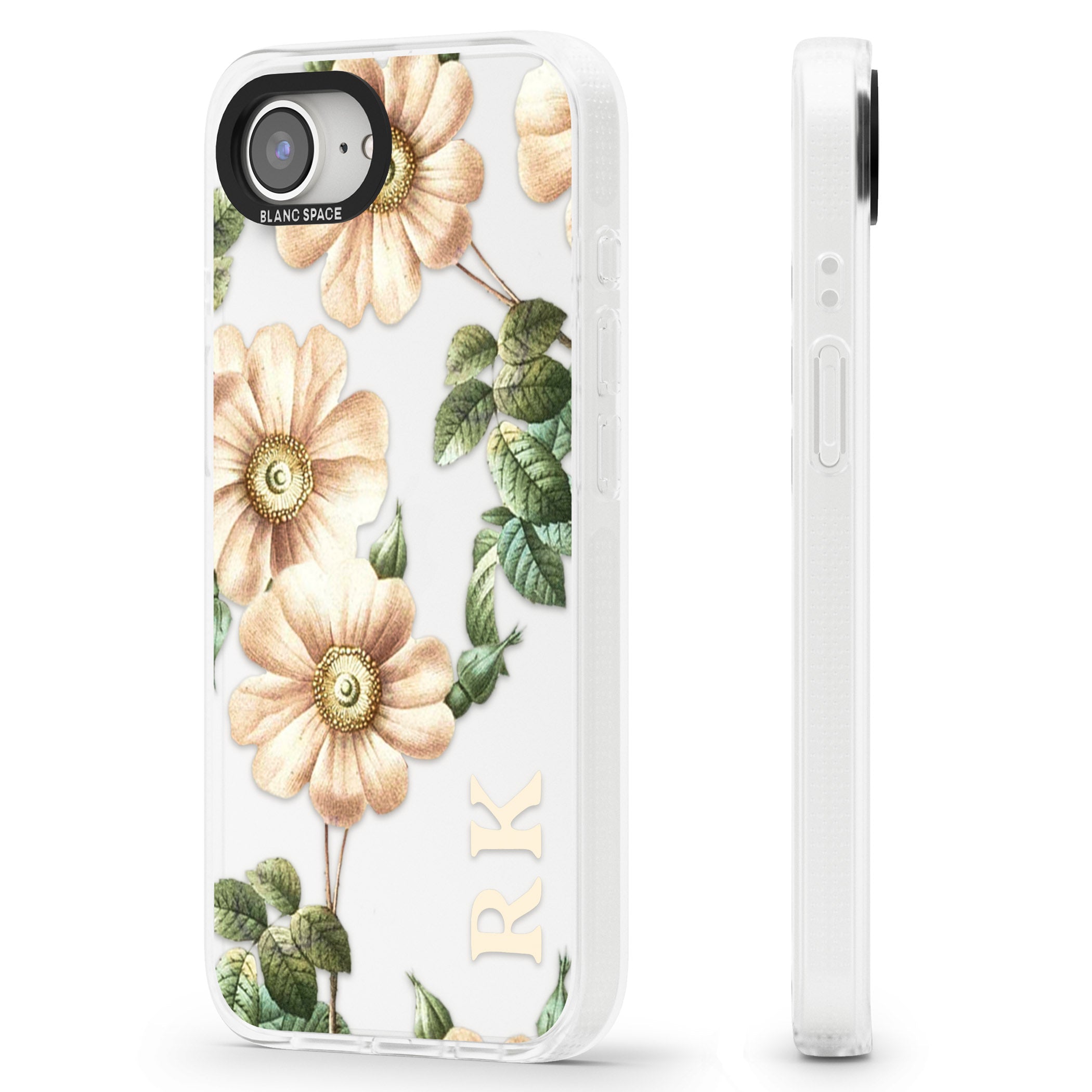 Personalised Clear Vintage Floral Cream Anemones iPhone 16e Clear Case Impact Air - Blanc Space