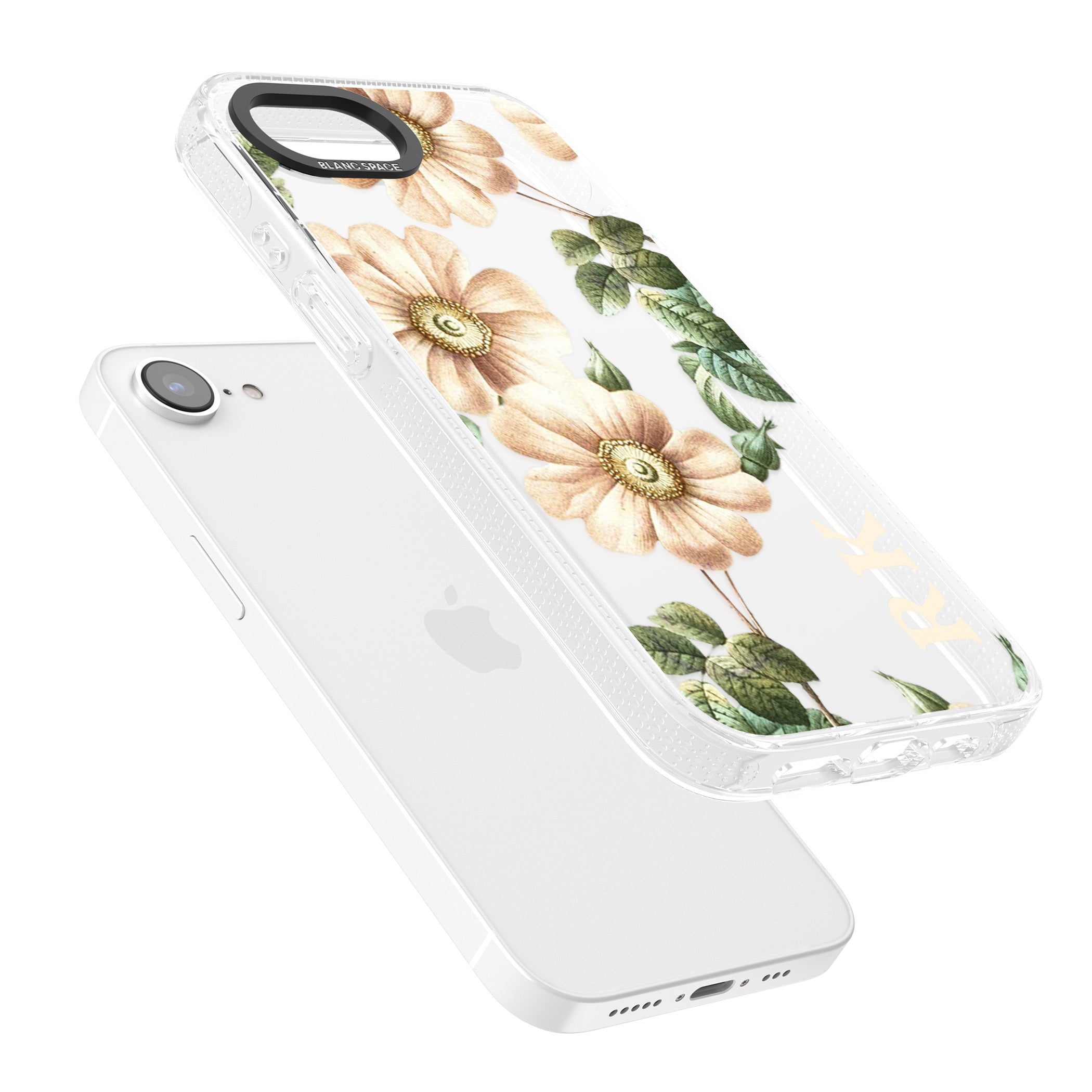 Personalised Clear Vintage Floral Cream Anemones iPhone 16e Clear Case Impact Air - Blanc Space