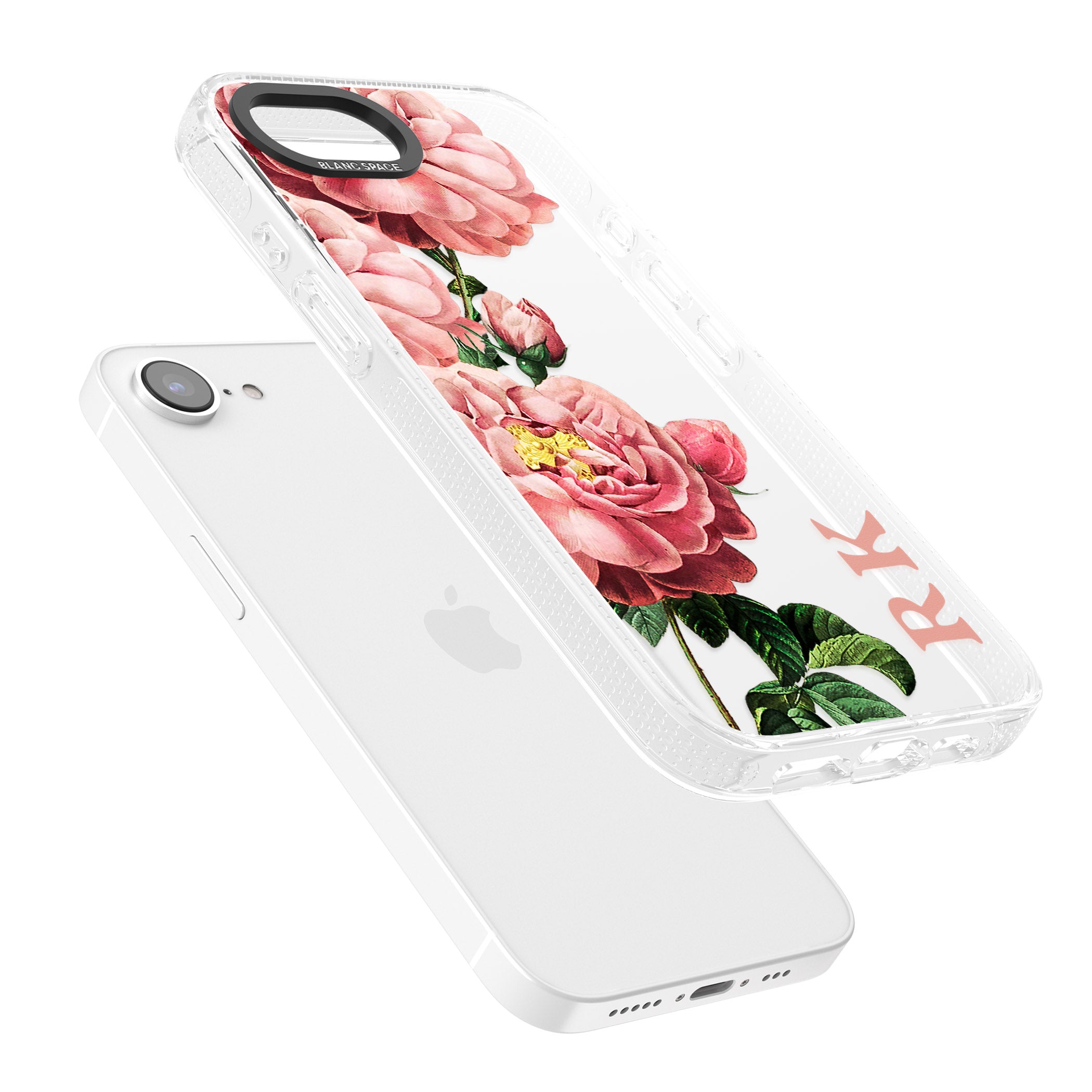 Personalised Clear Vintage Floral Pink Peonies iPhone 16e Clear Case Impact Air - Blanc Space