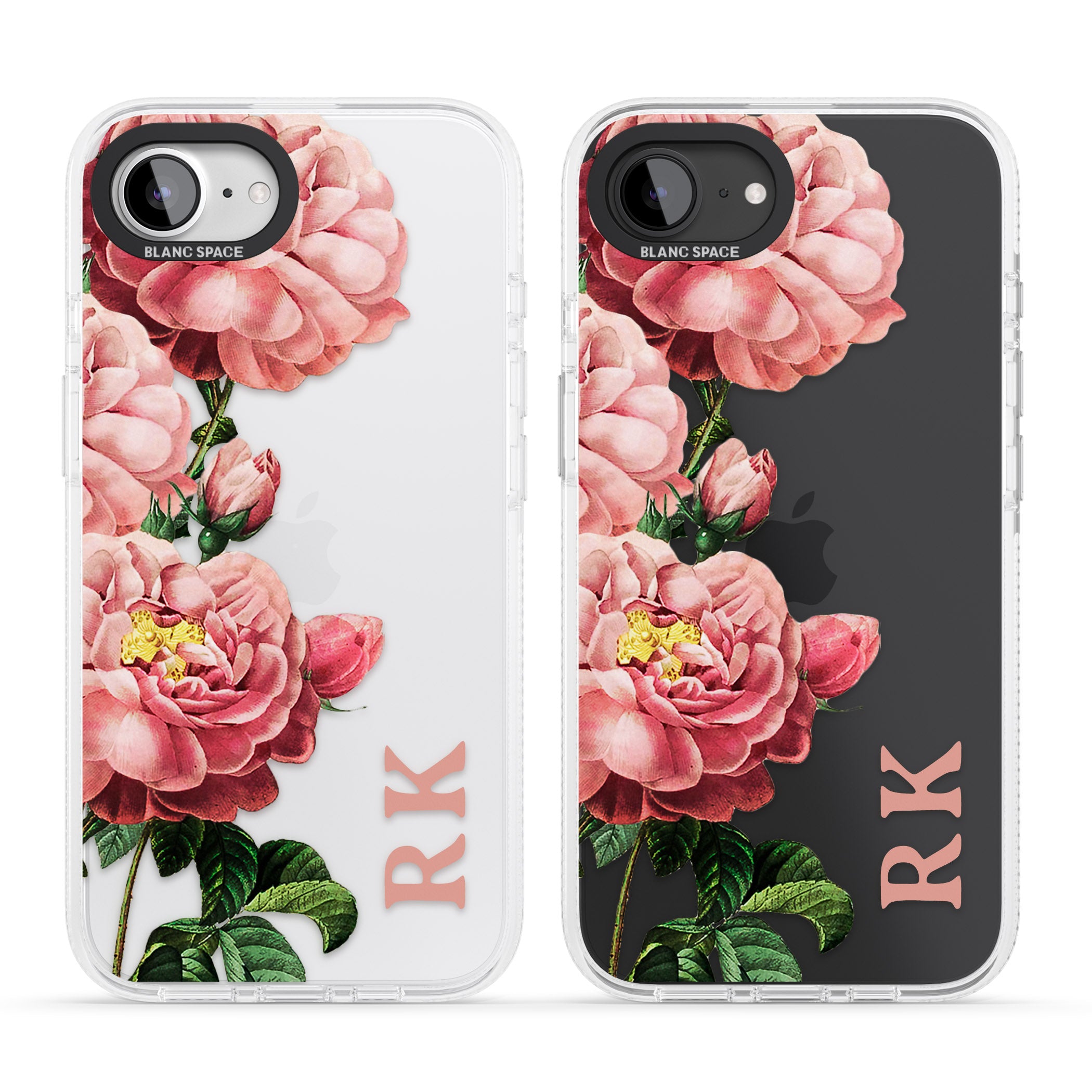 Personalised Clear Vintage Floral Pink Peonies iPhone 16e Clear Case Impact Air - Blanc Space