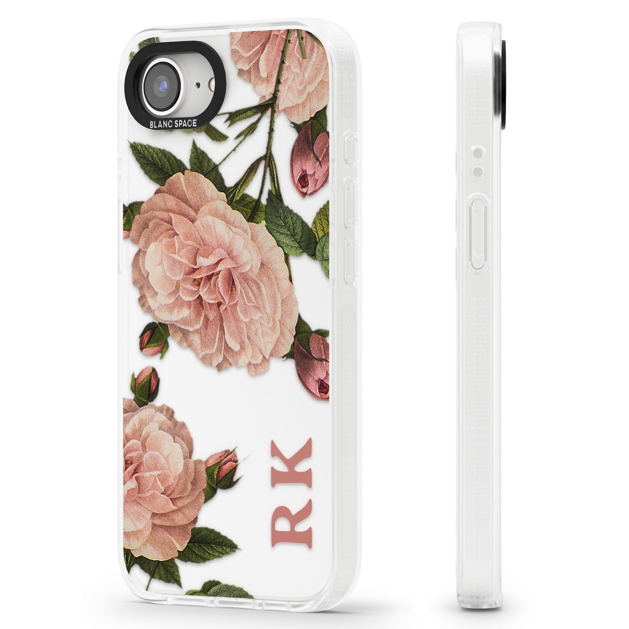 Personalised Clear Vintage Floral Pale Pink Peonies iPhone 16e Clear Case Impact Air - Blanc Space