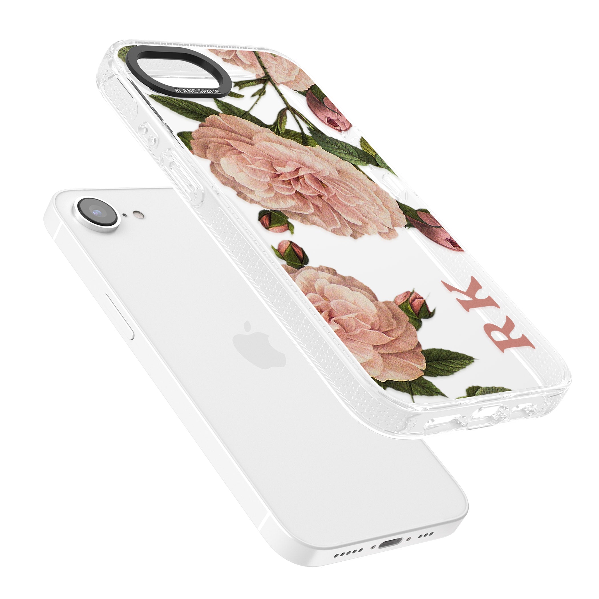 Personalised Clear Vintage Floral Pale Pink Peonies iPhone 16e Clear Case Impact Air - Blanc Space