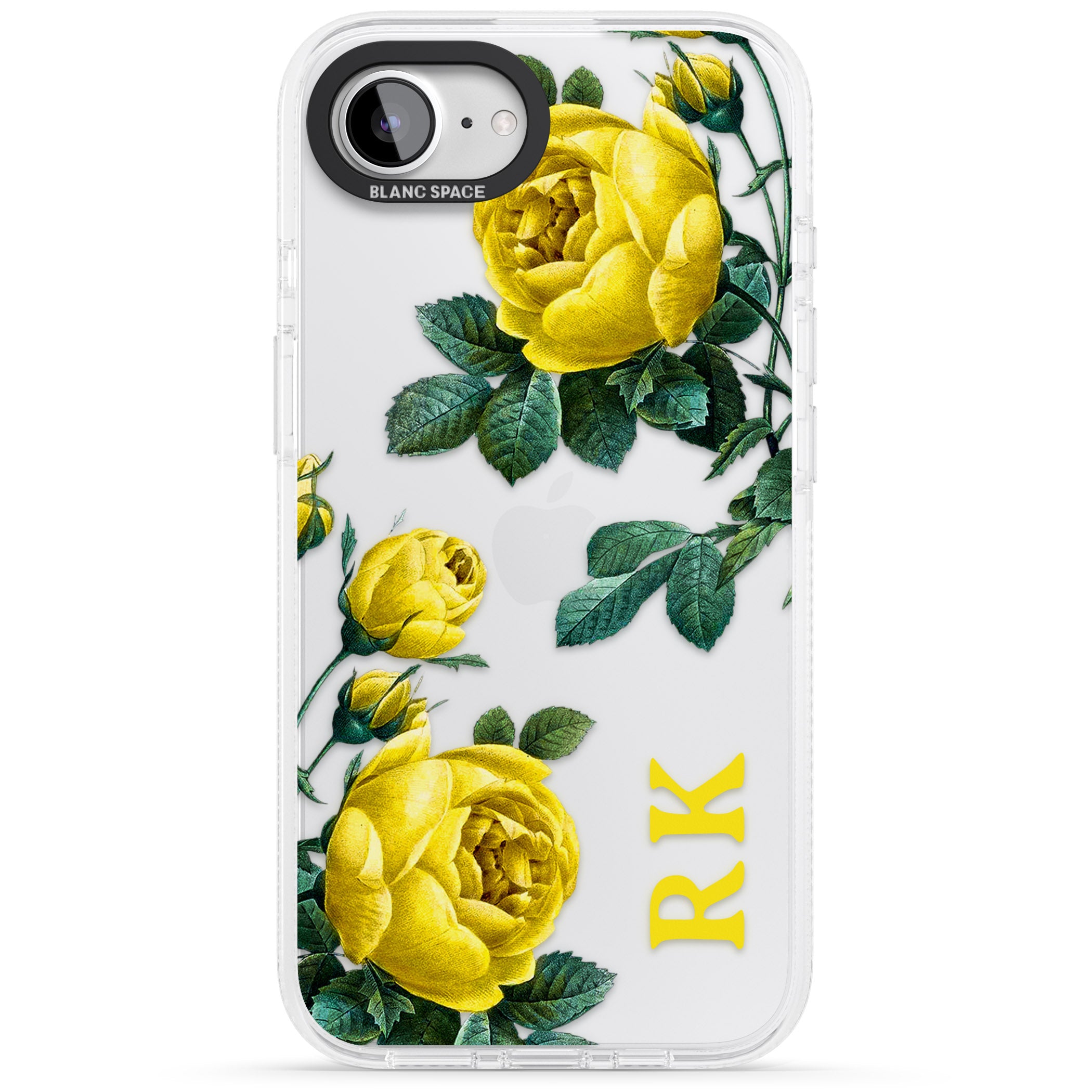 Personalised Clear Vintage Floral Yellow Roses iPhone 16e Clear Case Impact Air - Blanc Space