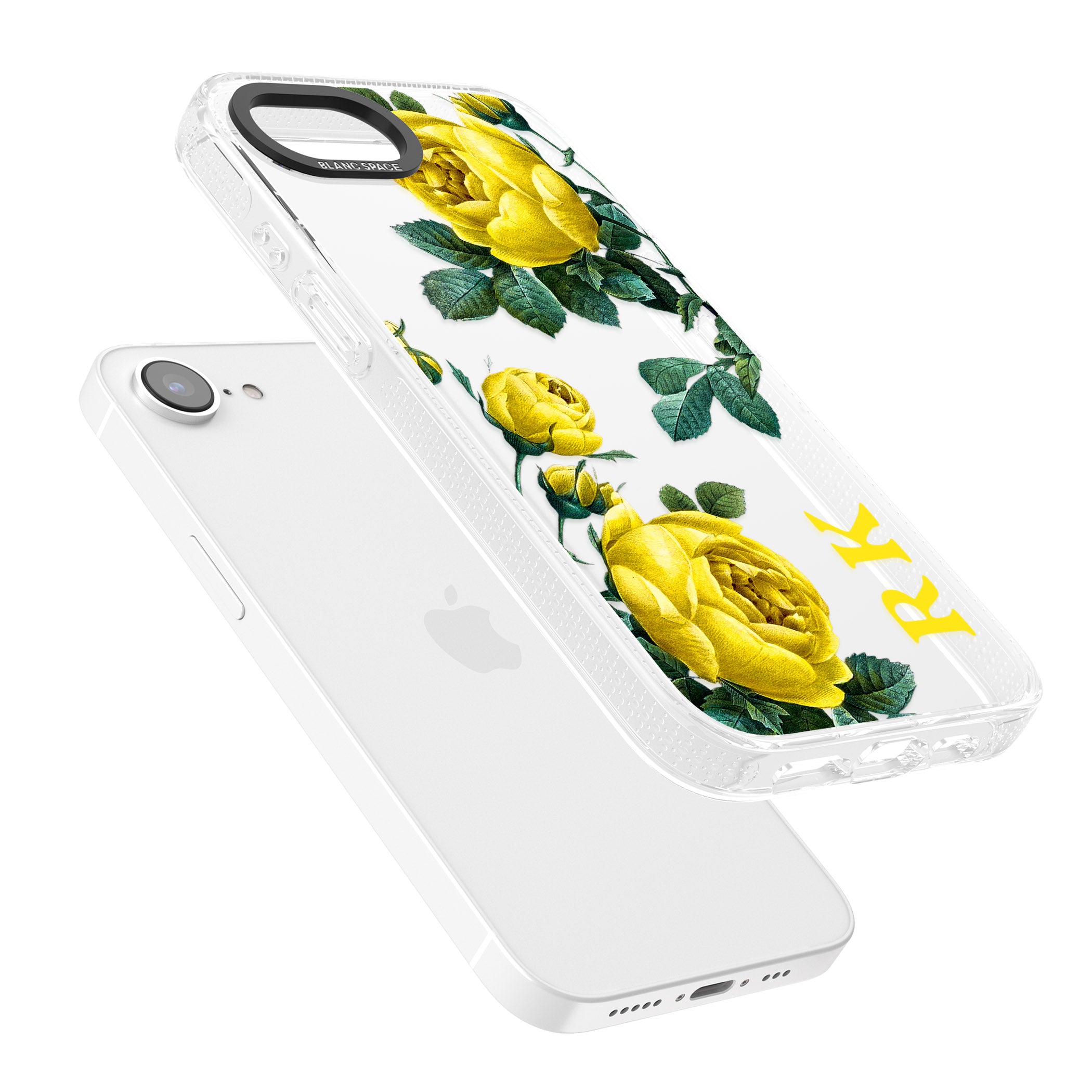 Personalised Clear Vintage Floral Yellow Roses iPhone 16e Clear Case Impact Air - Blanc Space