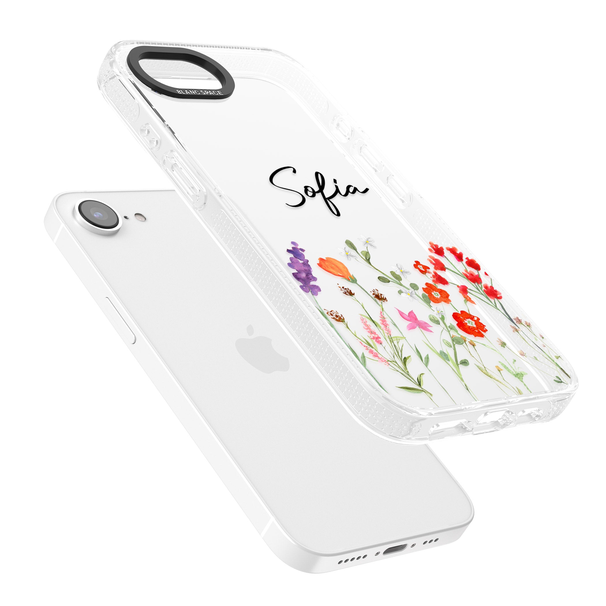 Personalised Spring Wildflowers iPhone 16e Clear Case Impact Air - Blanc Space