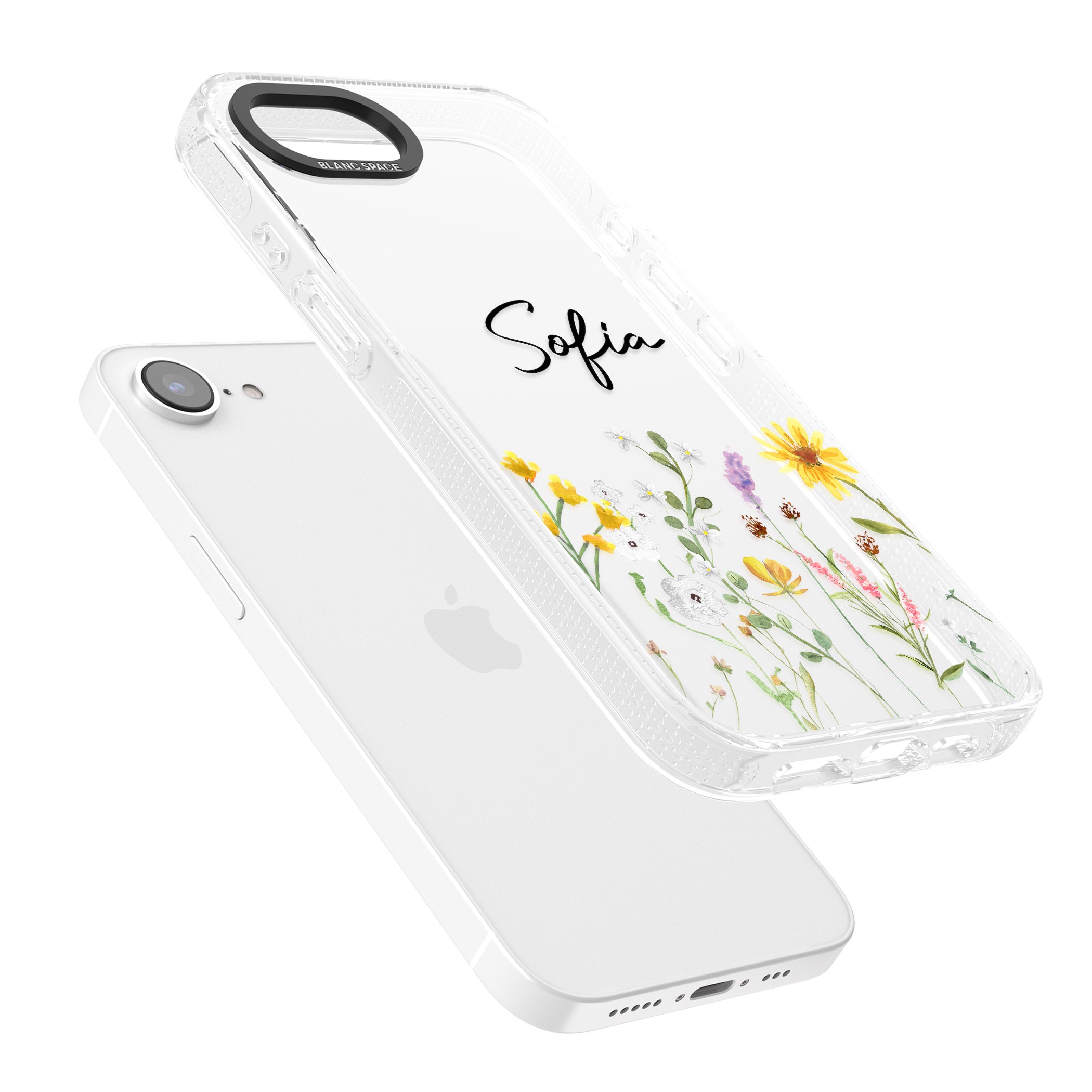 Personalised April Wildfowers iPhone 16e Clear Case Impact Air - Blanc Space